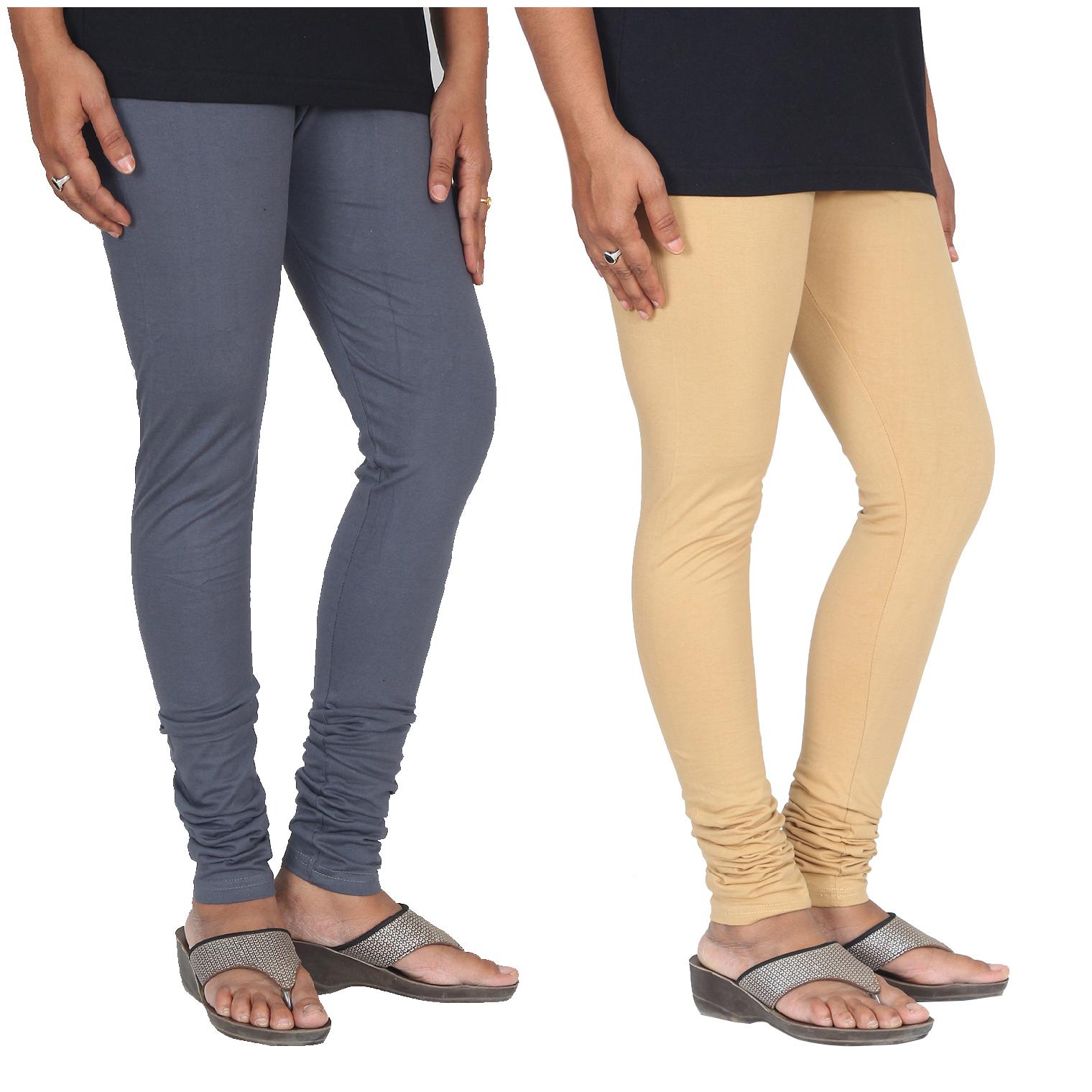 

Skandas Trendz Cotton Lycra Leggings - Pack of 2 - Grey and Khaki Light