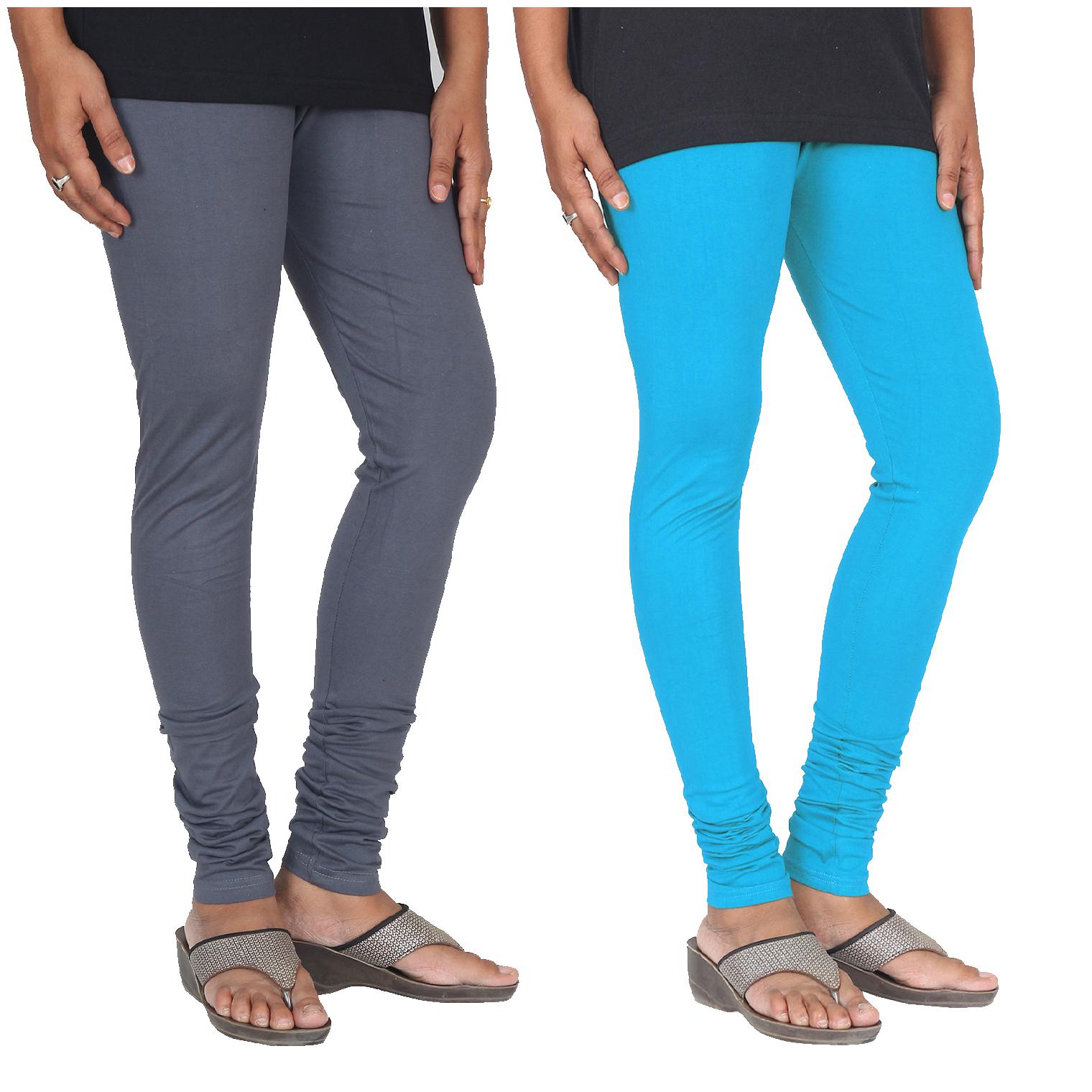 

Skandas Trendz Cotton Lycra Leggings - Pack of 2 - Grey and Turquoise