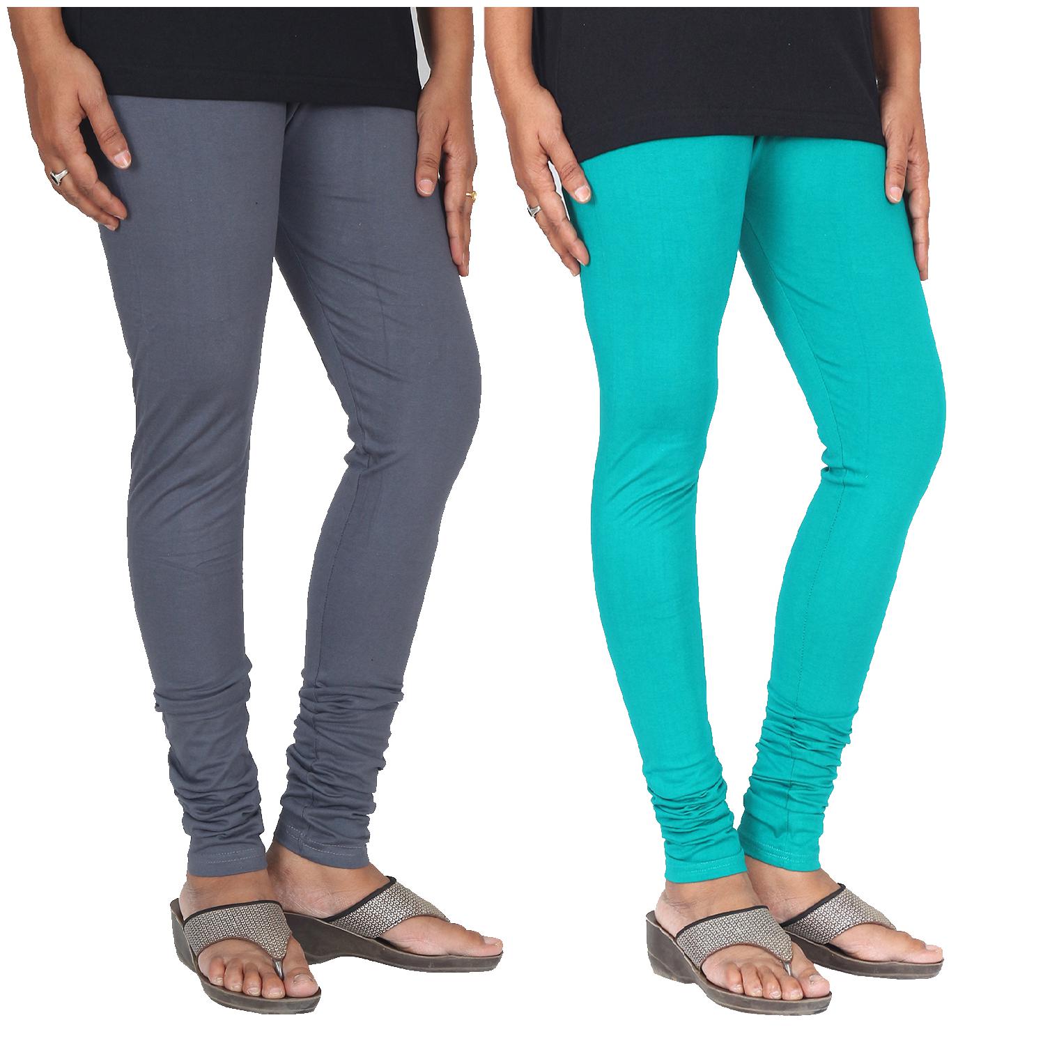 

Skandas Trendz Cotton Lycra Leggings - Pack of 2 - Grey and Sky Blue