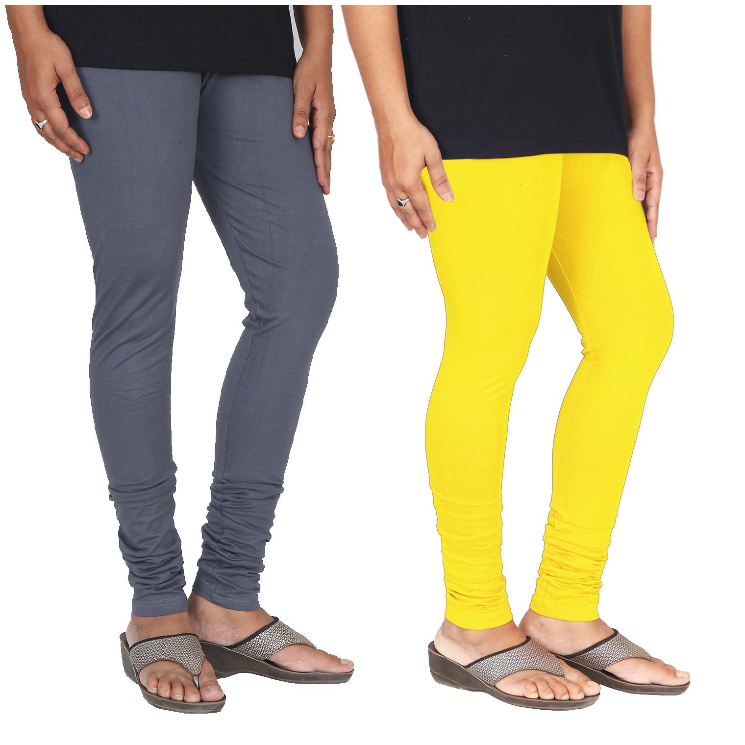 

Skandas Trendz Cotton Lycra Leggings - Pack of 2 - Grey and Yellow