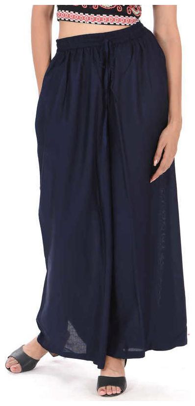 

Skandas Trendz Navy Blue Solid Flared Palazzo