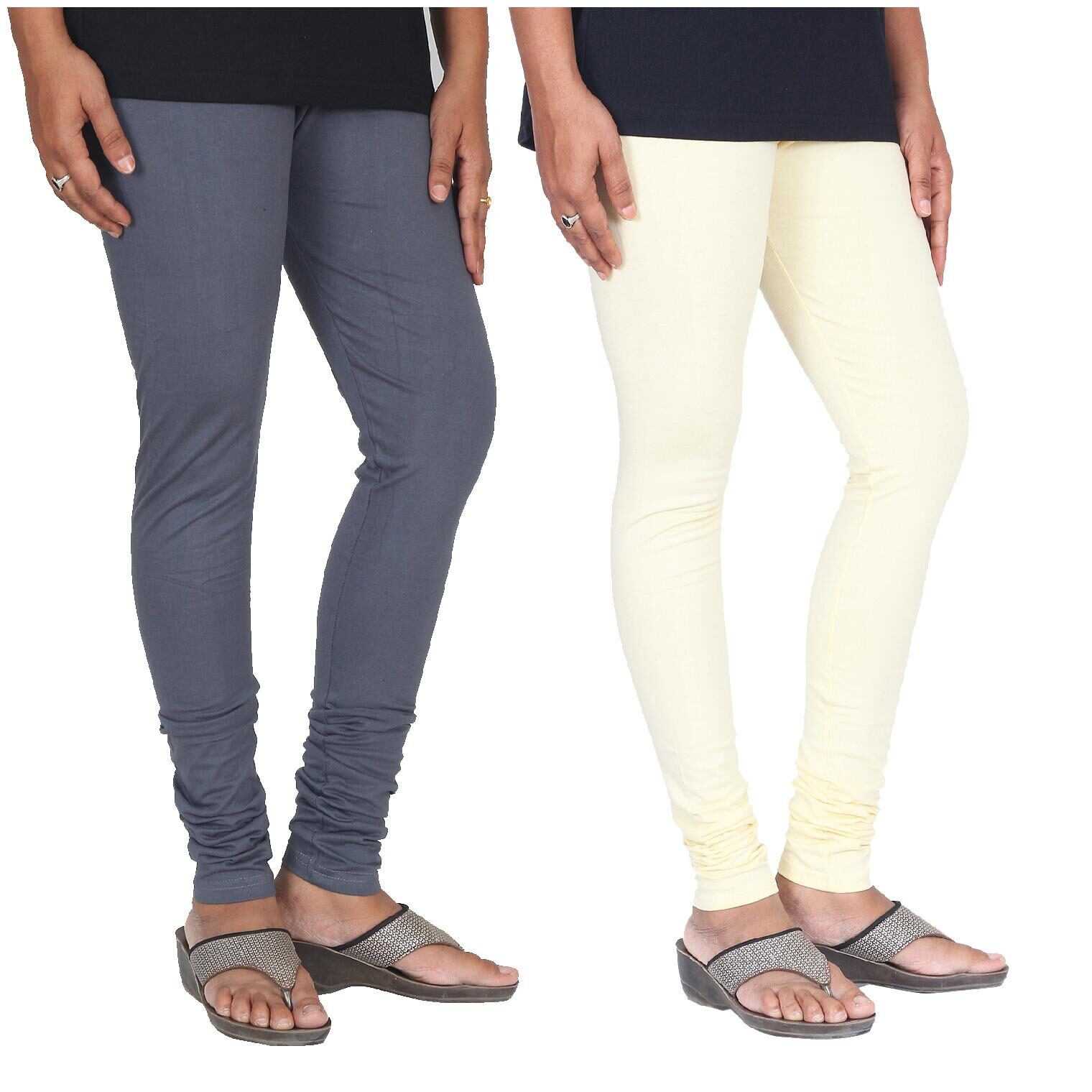 

Skandas Trendz Cotton Lycra Leggings - Pack of 2 - Grey and Dark Cream
