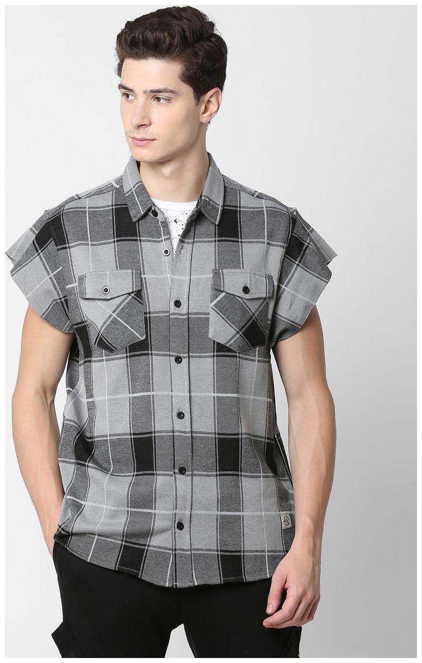

SKULT by Shahid Kapoor Men Grey Checked Slim Fit Casual Shirt