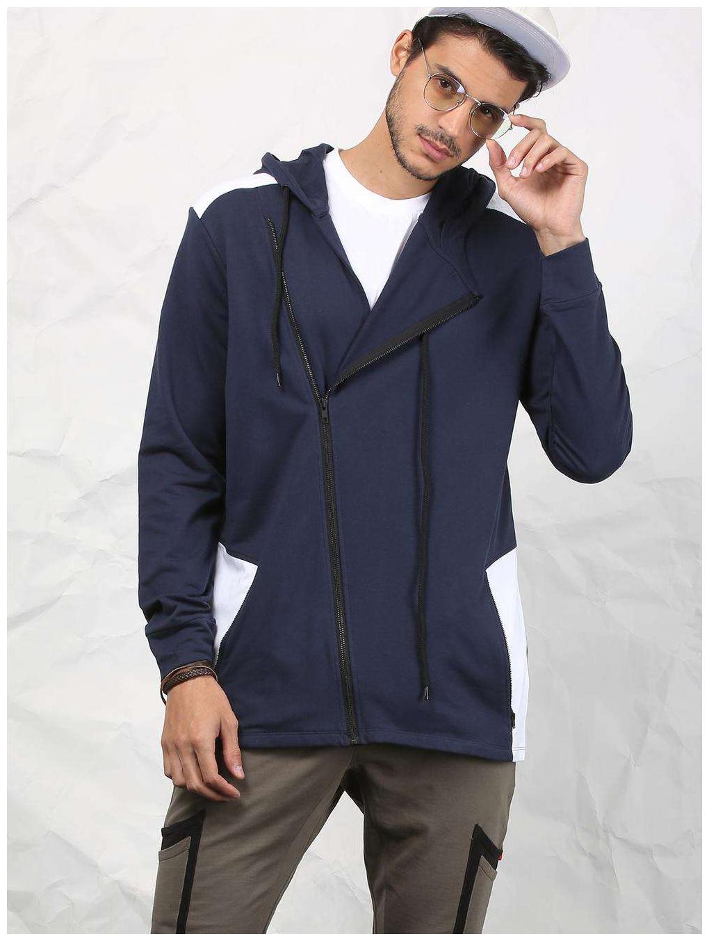 

SKULT by Shahid Kapoor Men Navy Blue White Hooded Midline Sweatshirt