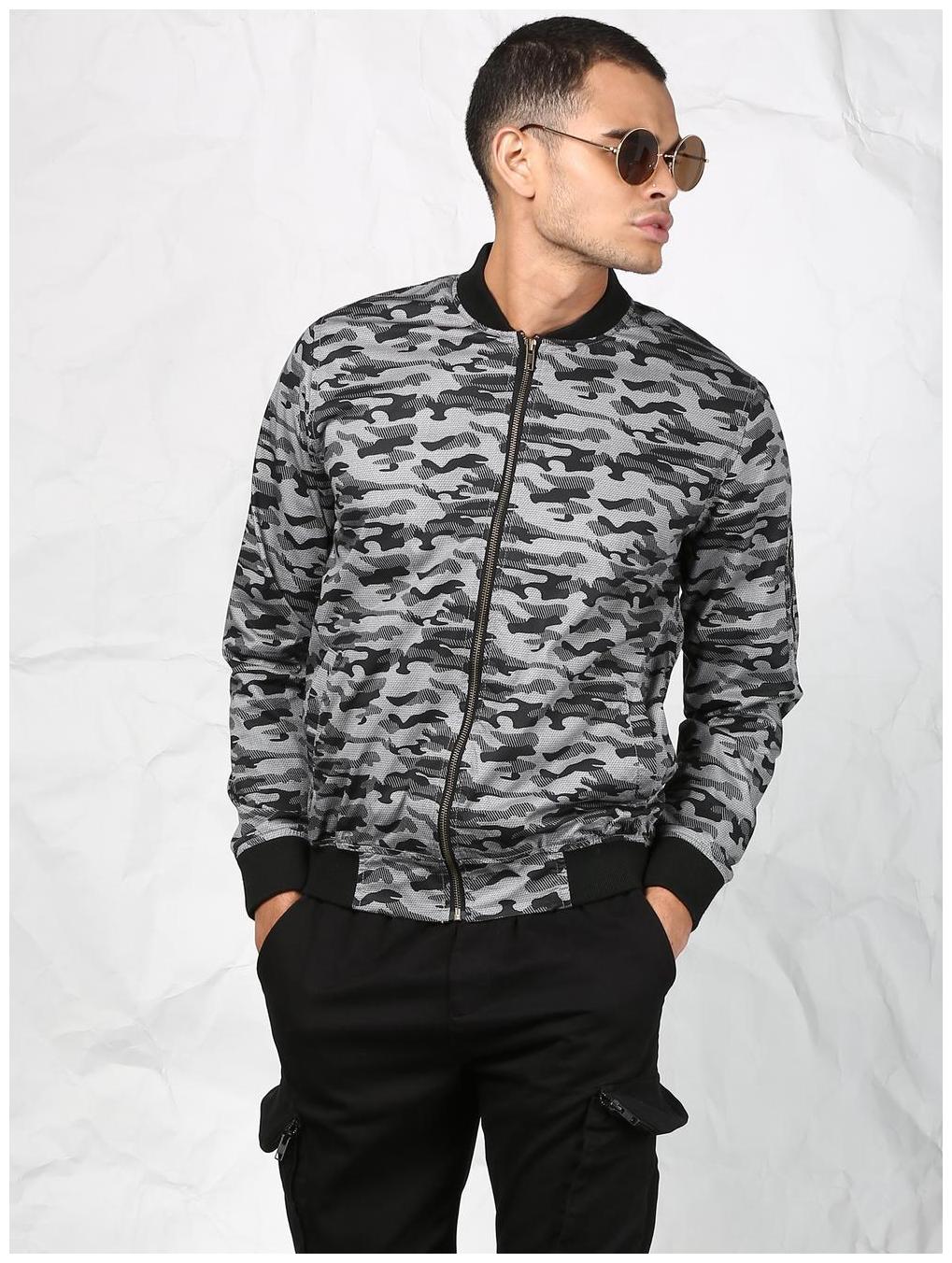 

SKULT by Shahid Kapoor Men Grey Printed Bomber jacket