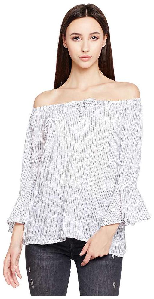 

Sky Striped Cold Shoulder Top