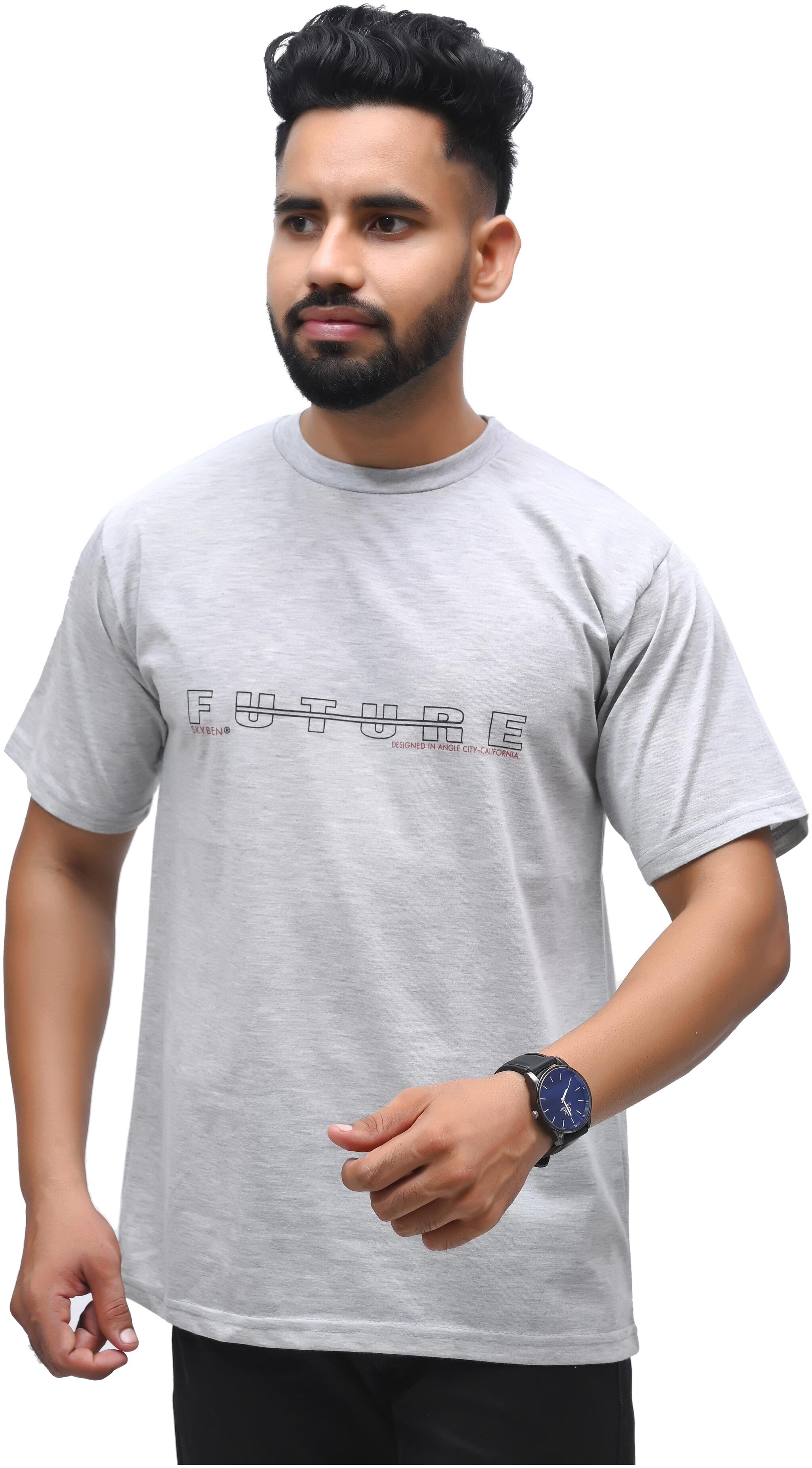 

SKYBEN Men Grey Regular fit Cotton Blend Round neck T-Shirt - Pack Of 1