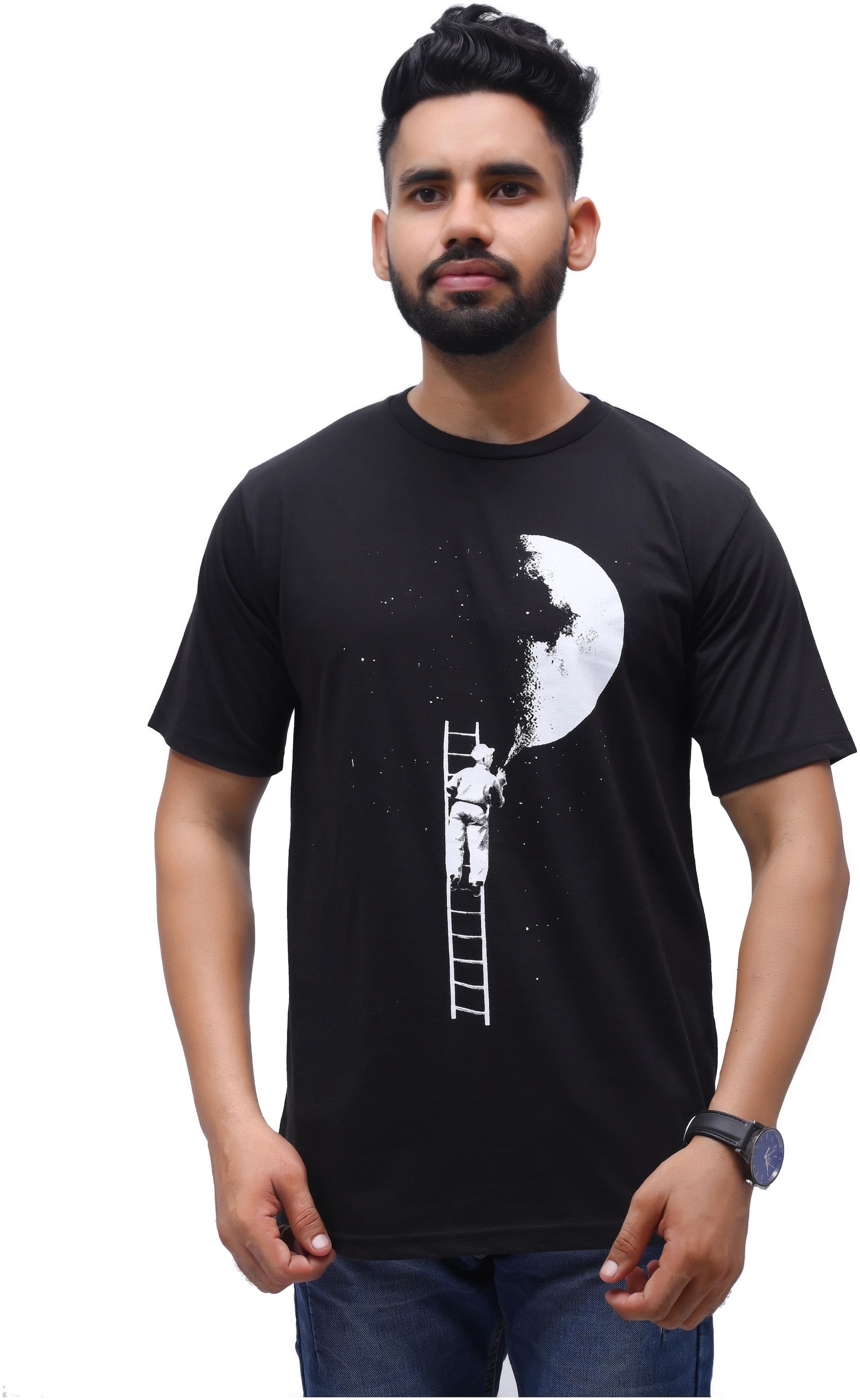 

SKYBEN Men Black Regular fit Cotton Blend Round neck T-Shirt - Pack Of 1