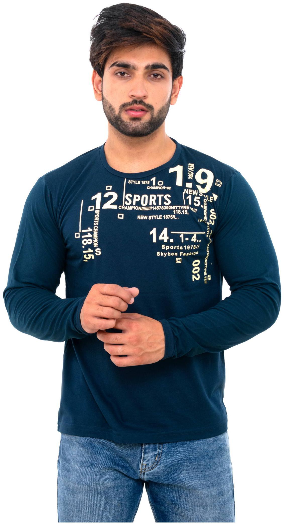 

SKYBEN Men Blue Regular fit Cotton Blend Round neck T-Shirt - Pack Of 1