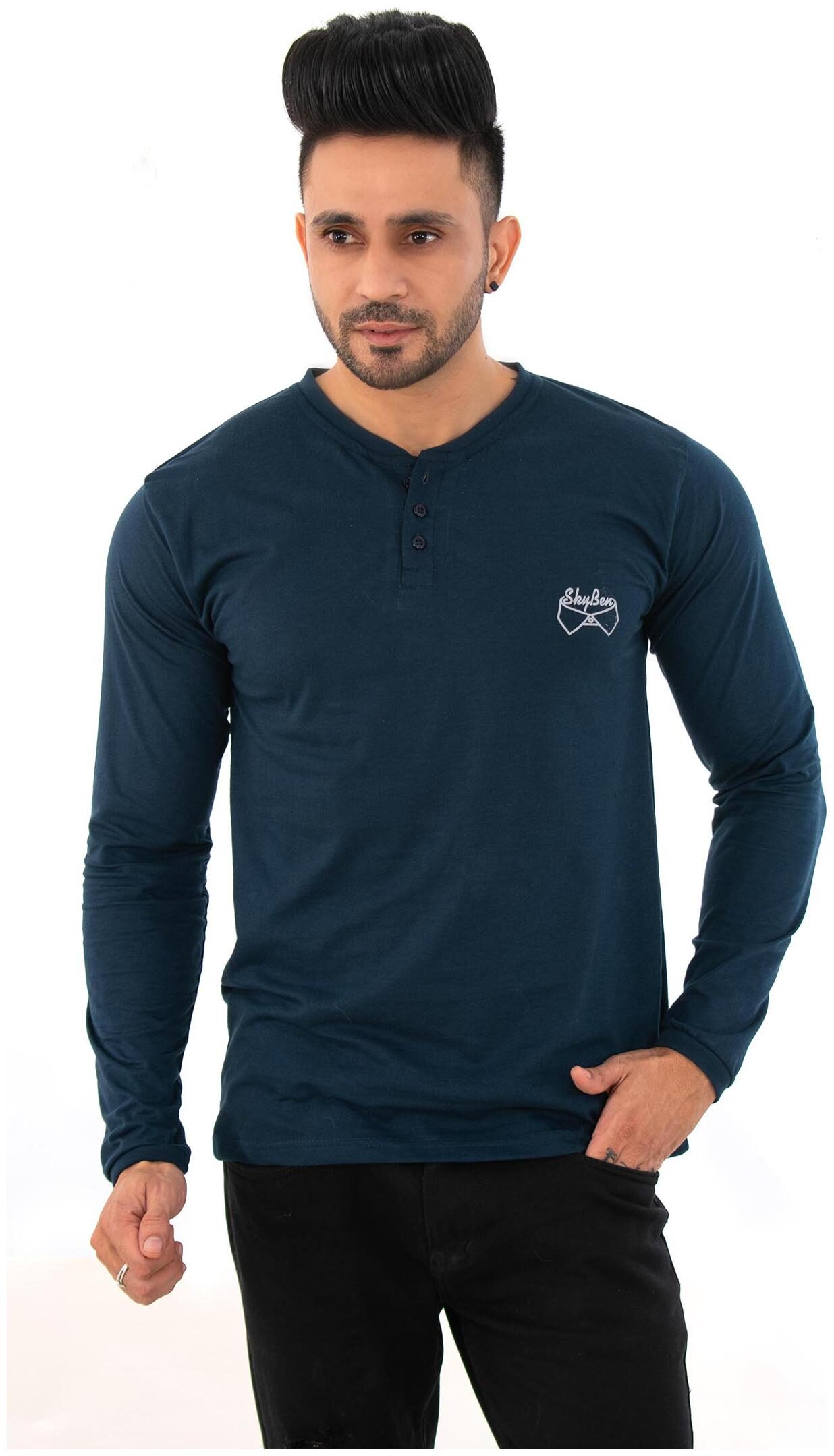 

SKYBEN Men Green Regular fit Cotton Blend Henley neck T-Shirt - Pack Of 1