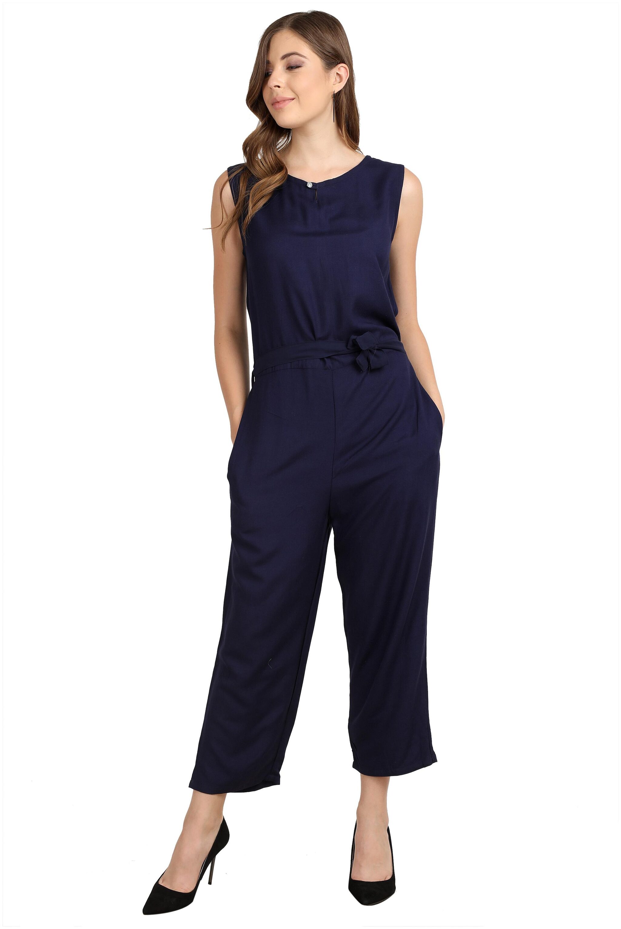 

Skyduck Women Viscose Rayon Solid Jumpsuit (Navy Blue)