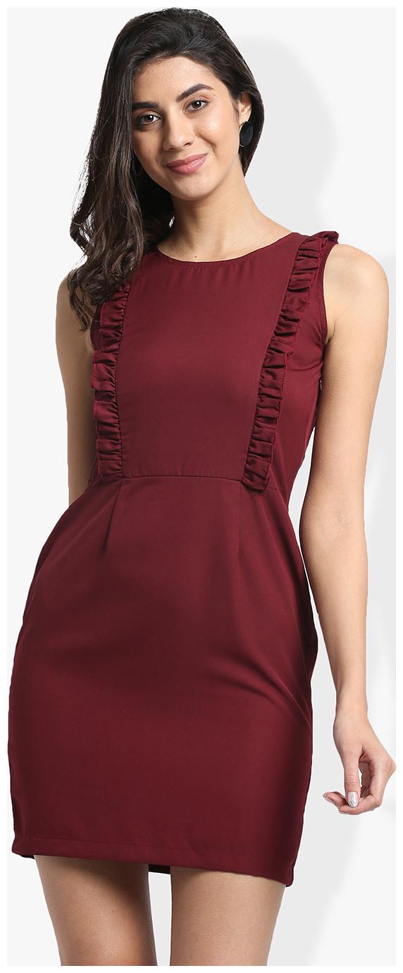 

Trend Arrest Maroon Solid Bodycon dress