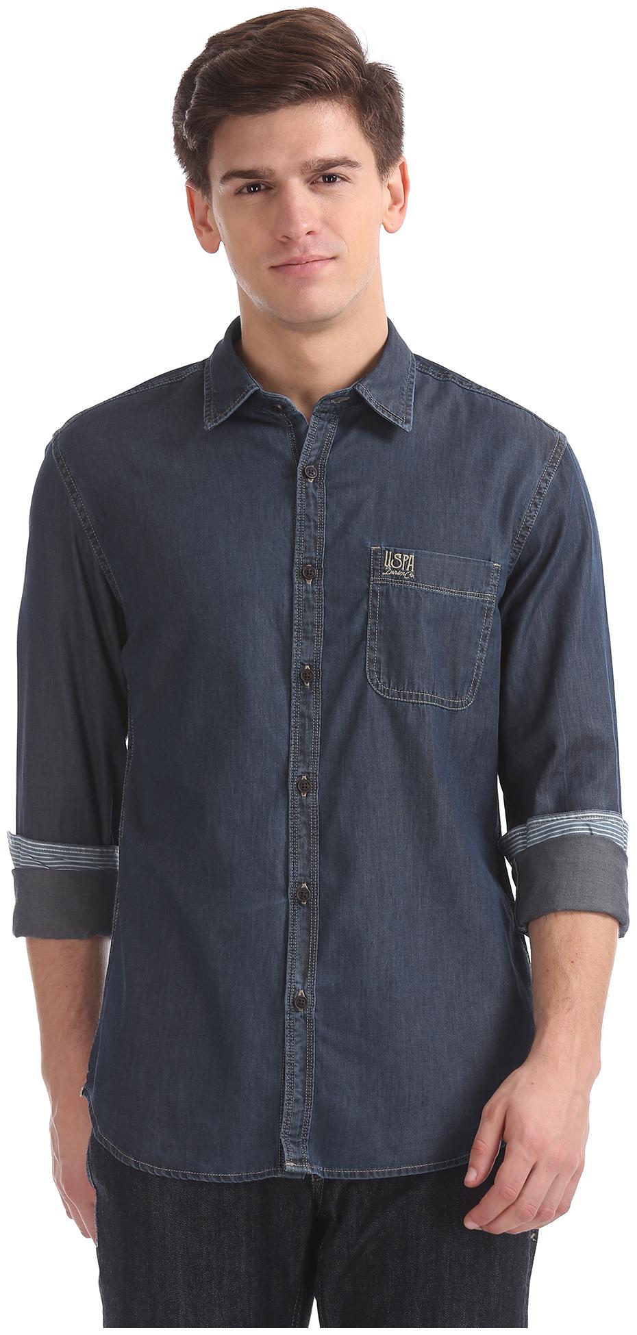 

U S Polo Assn Men Blue Solid Slim Fit Casual Shirt
