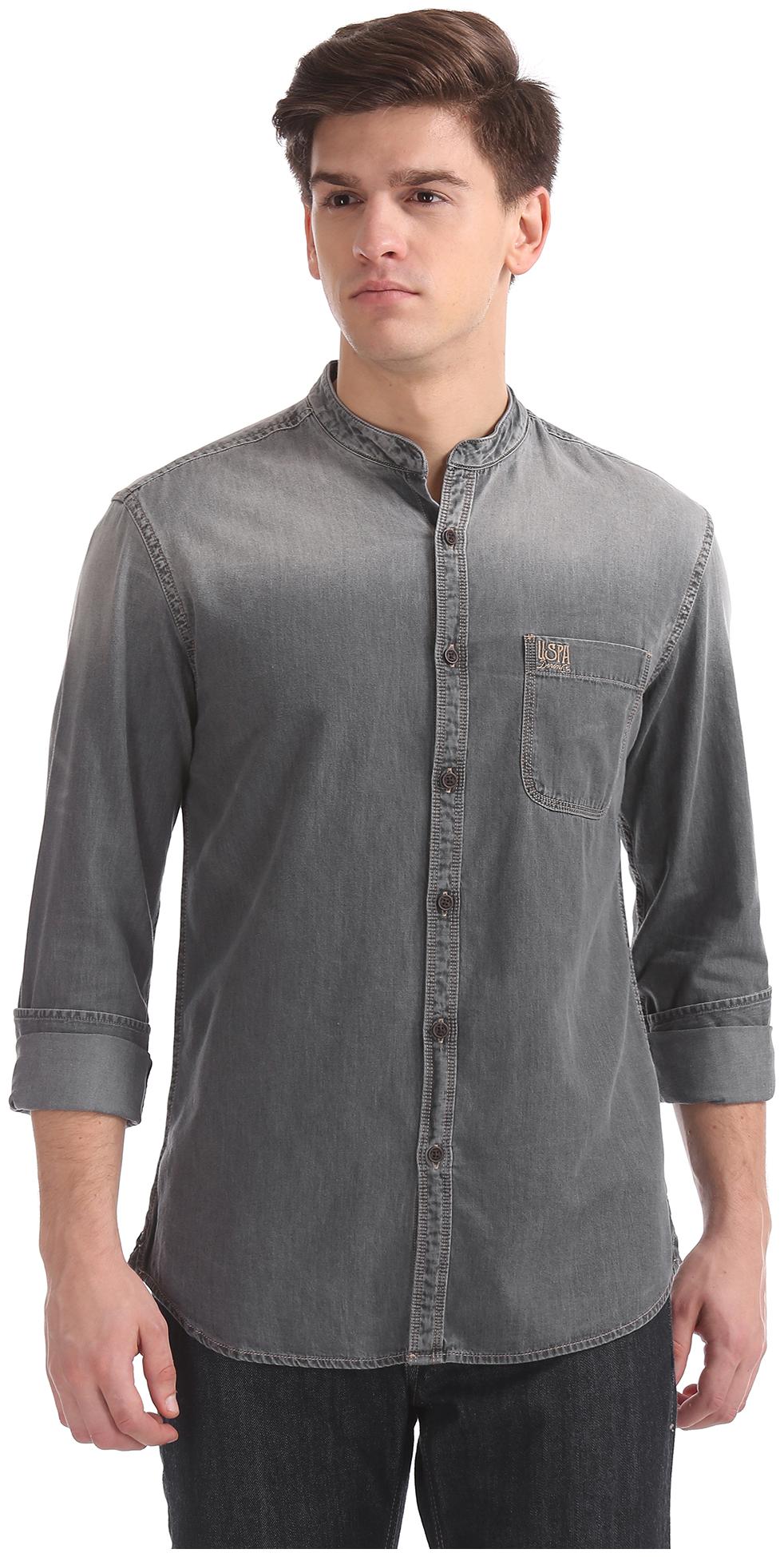 

U S Polo Assn Men Grey Solid Slim Fit Casual Shirt