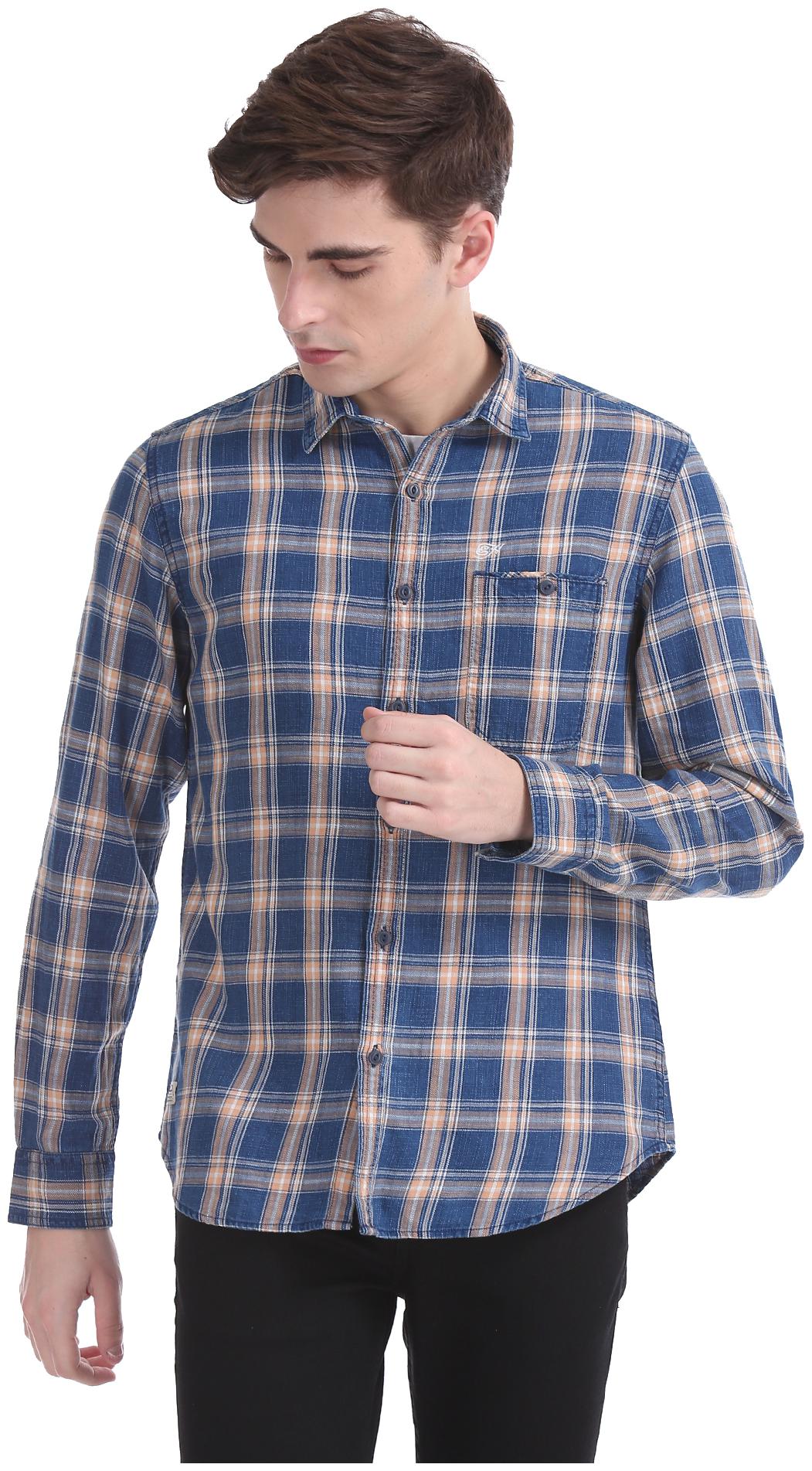 

ED Hardy Men Blue Checked Slim Fit Casual Shirt