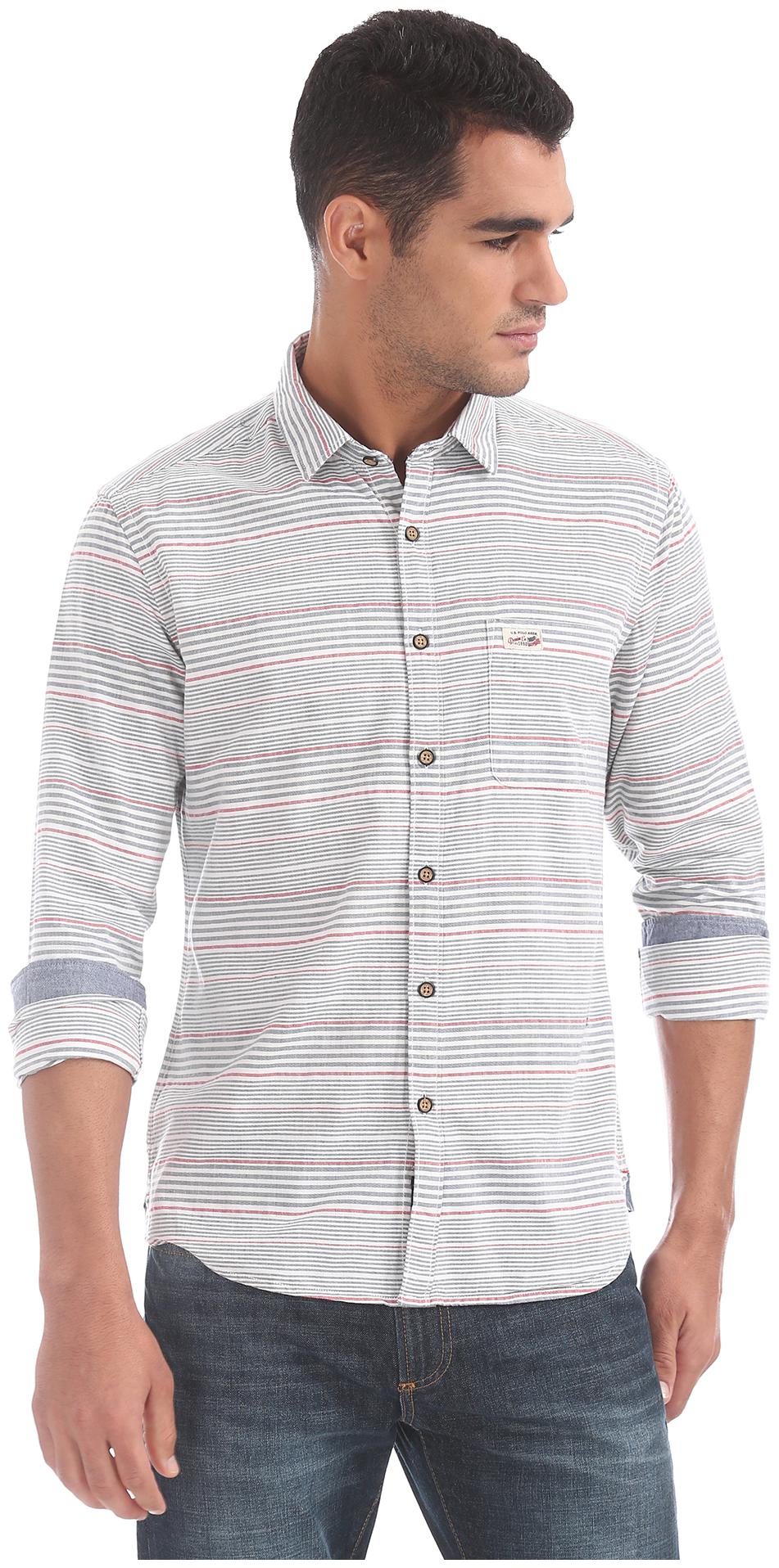 

U S Polo Assn Men Grey Checked Slim Fit Casual Shirt