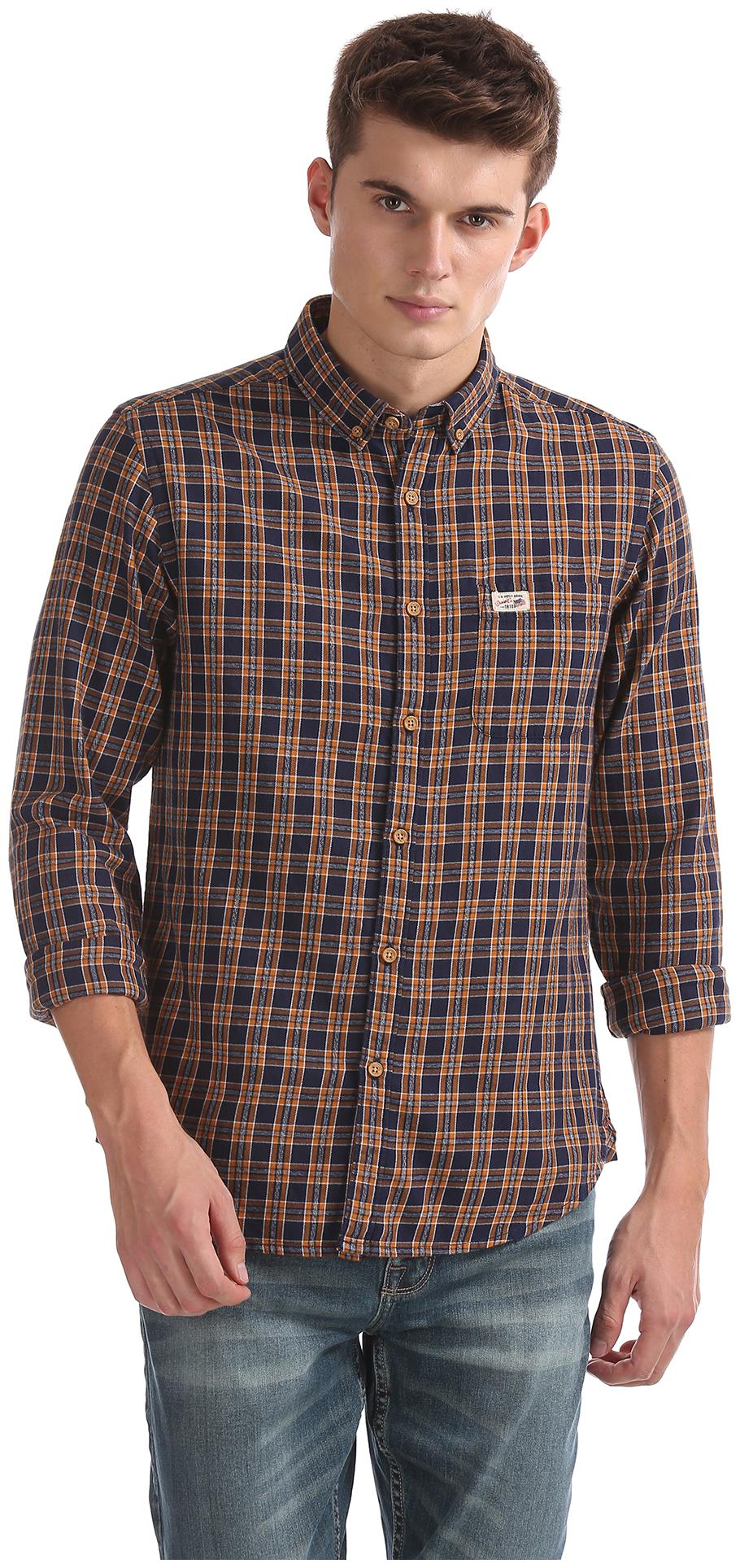 

U S Polo Assn Men Blue Checked Slim Fit Casual Shirt