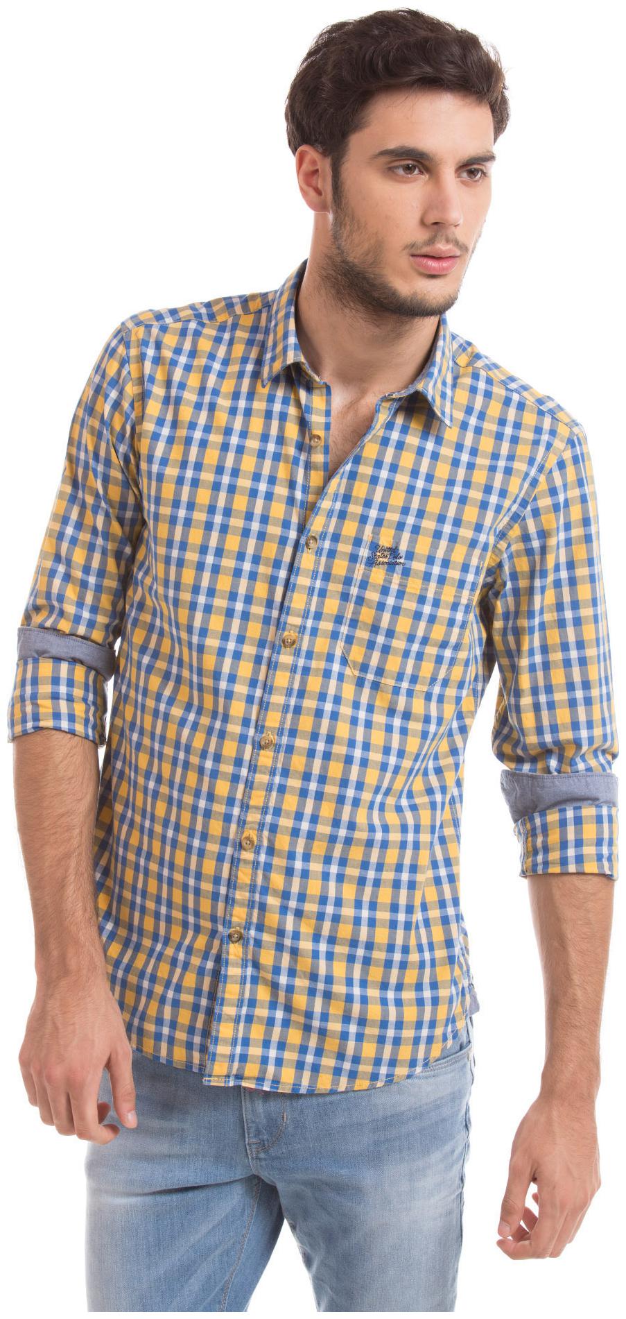 

U S Polo Assn Men Yellow Checked Slim Fit Casual Shirt