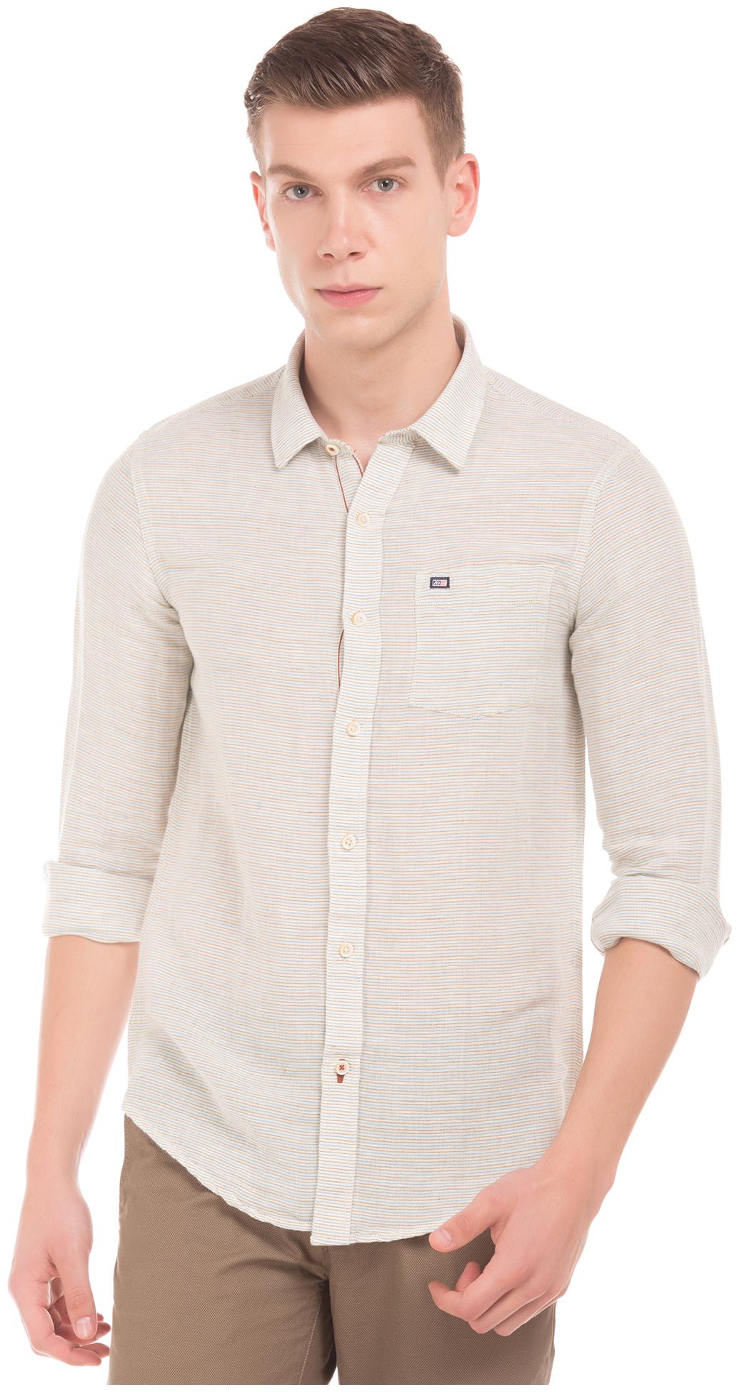 

Arrow Men White Horizontal Stripes Slim Fit Casual Shirt