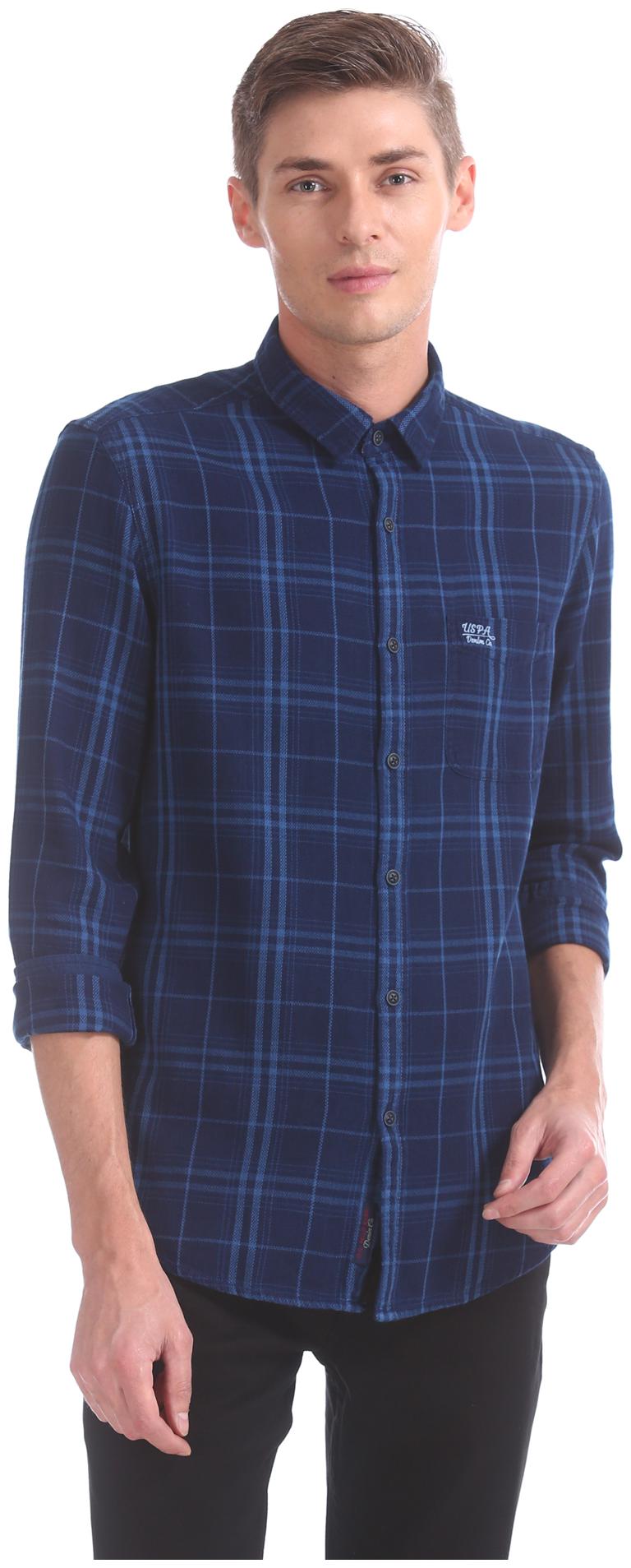 

U S Polo Assn Men Blue Checked Slim Fit Casual Shirt