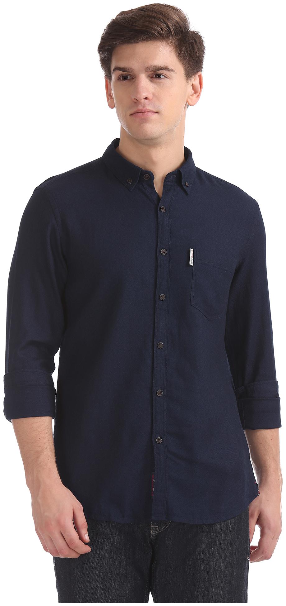 

U S Polo Assn Men Blue Weaved Slim Fit Casual Shirt