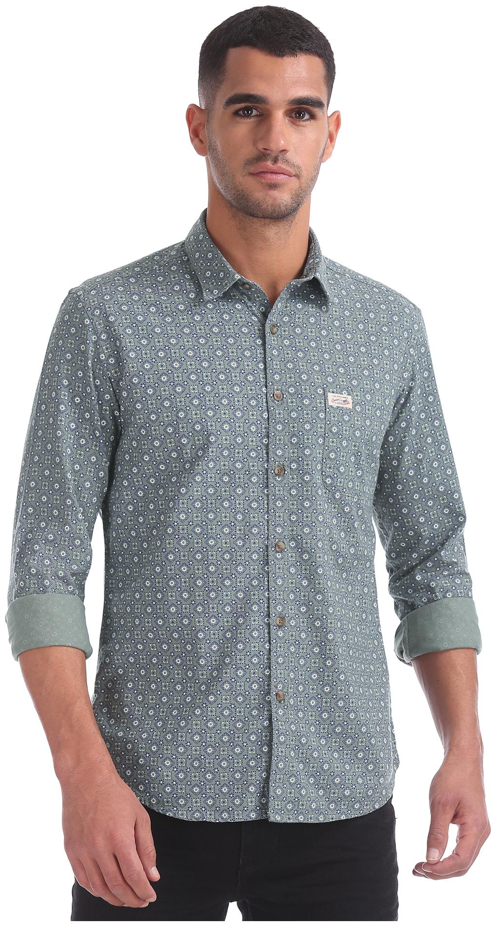 

U S Polo Assn Men Green Printed Slim Fit Casual Shirt