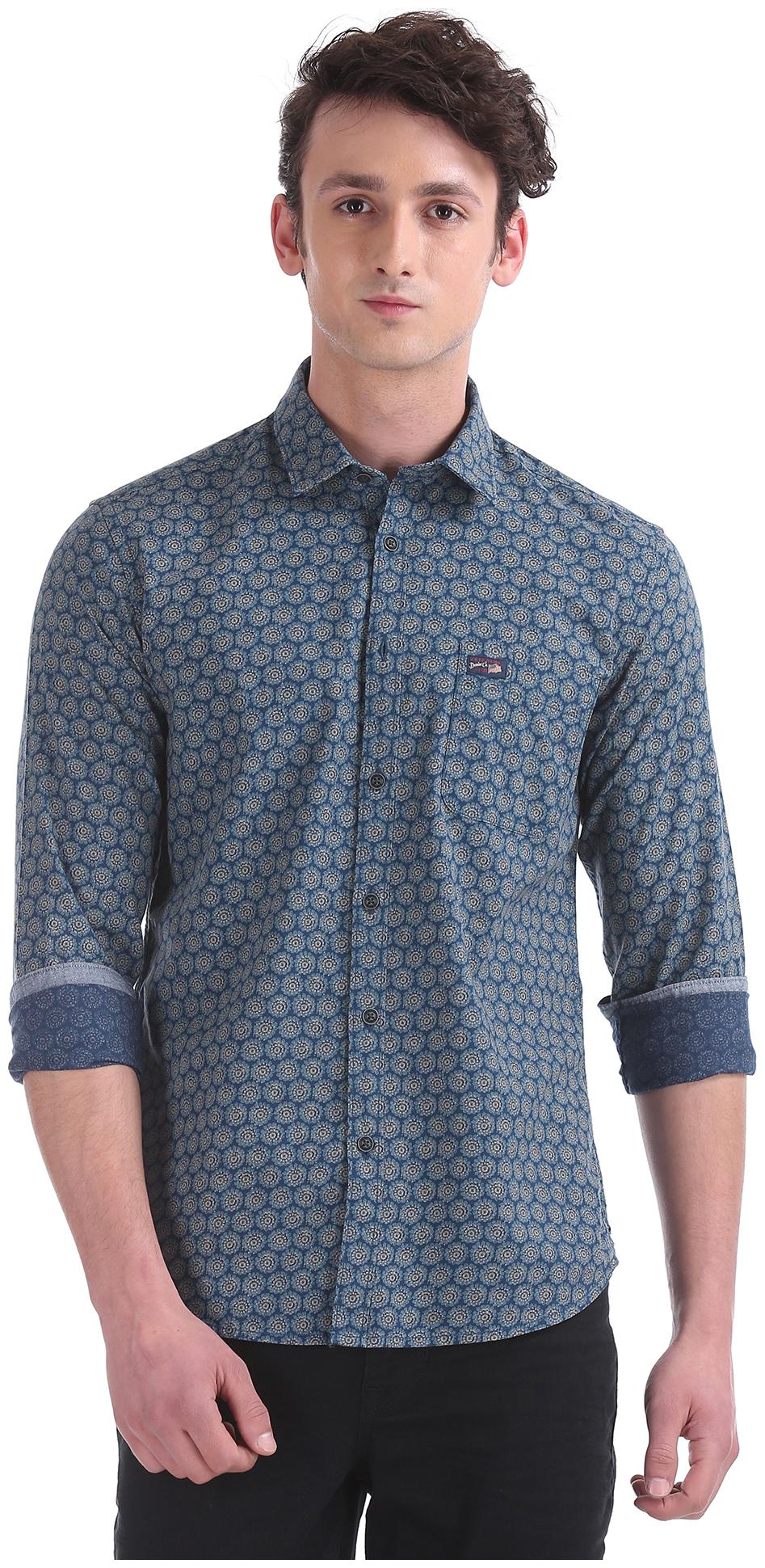

U S Polo Assn Men Blue Printed Slim Fit Casual Shirt