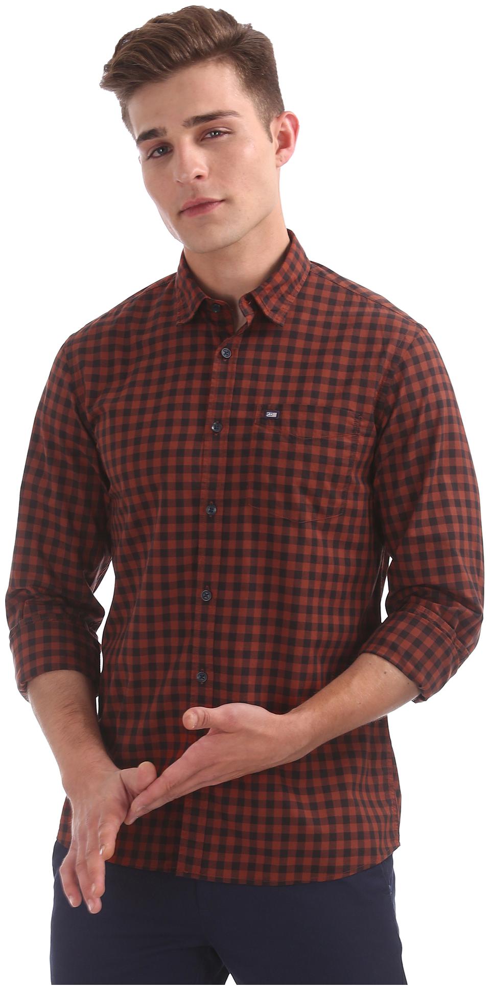 

Arrow Men Orange Checked Slim Fit Casual Shirt