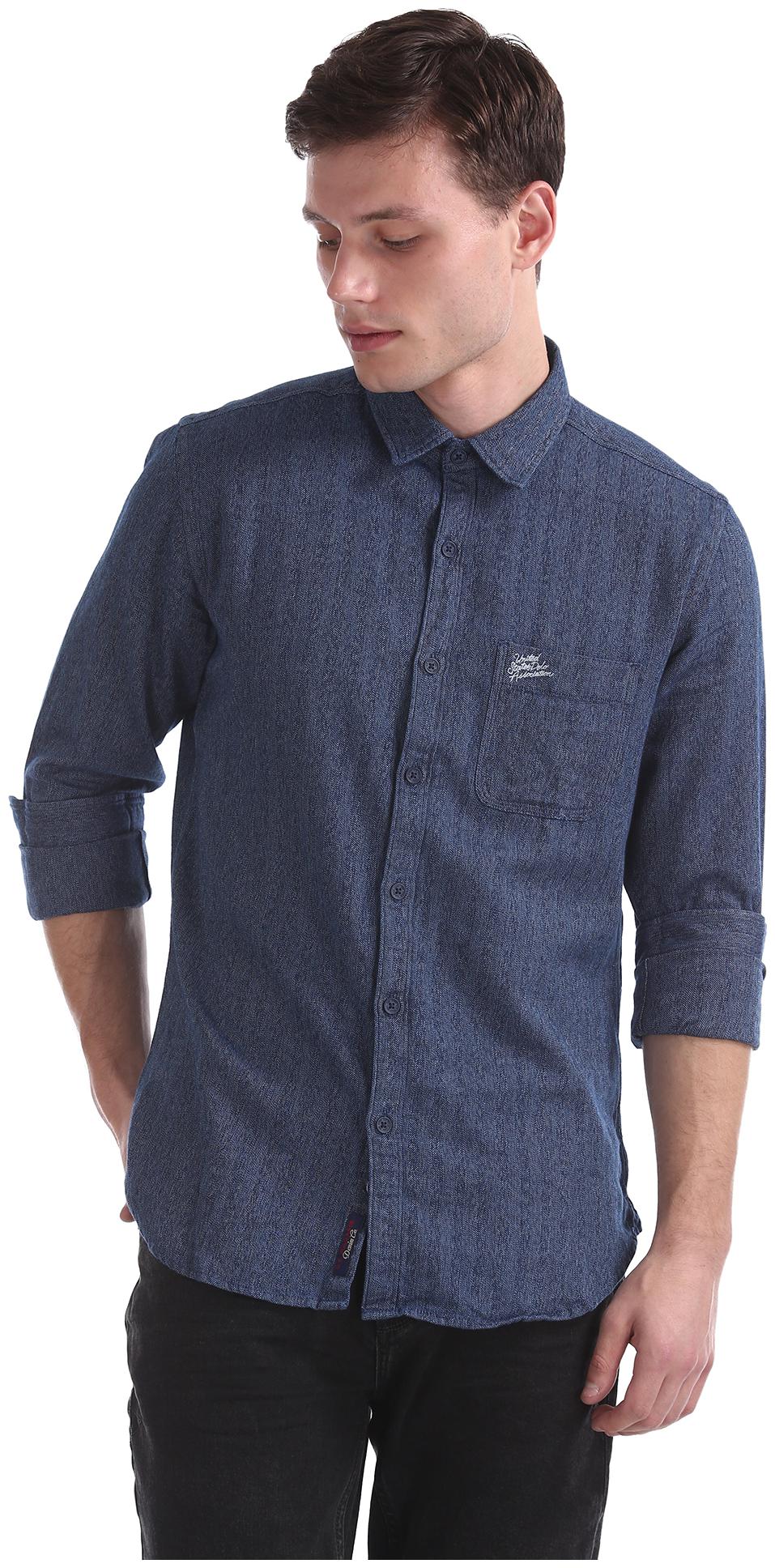 

U S Polo Assn Men Blue Weaved Slim Fit Casual Shirt