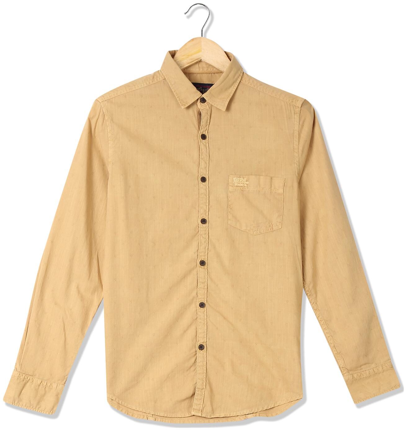 

U S Polo Assn Men Yellow Weaved Slim Fit Casual Shirt