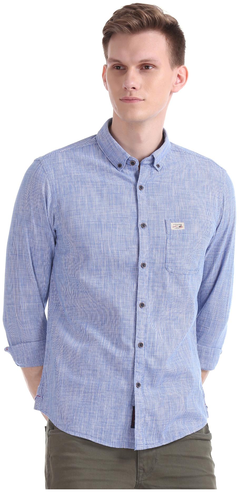 

U S Polo Assn Men Blue Solid Slim Fit Casual Shirt