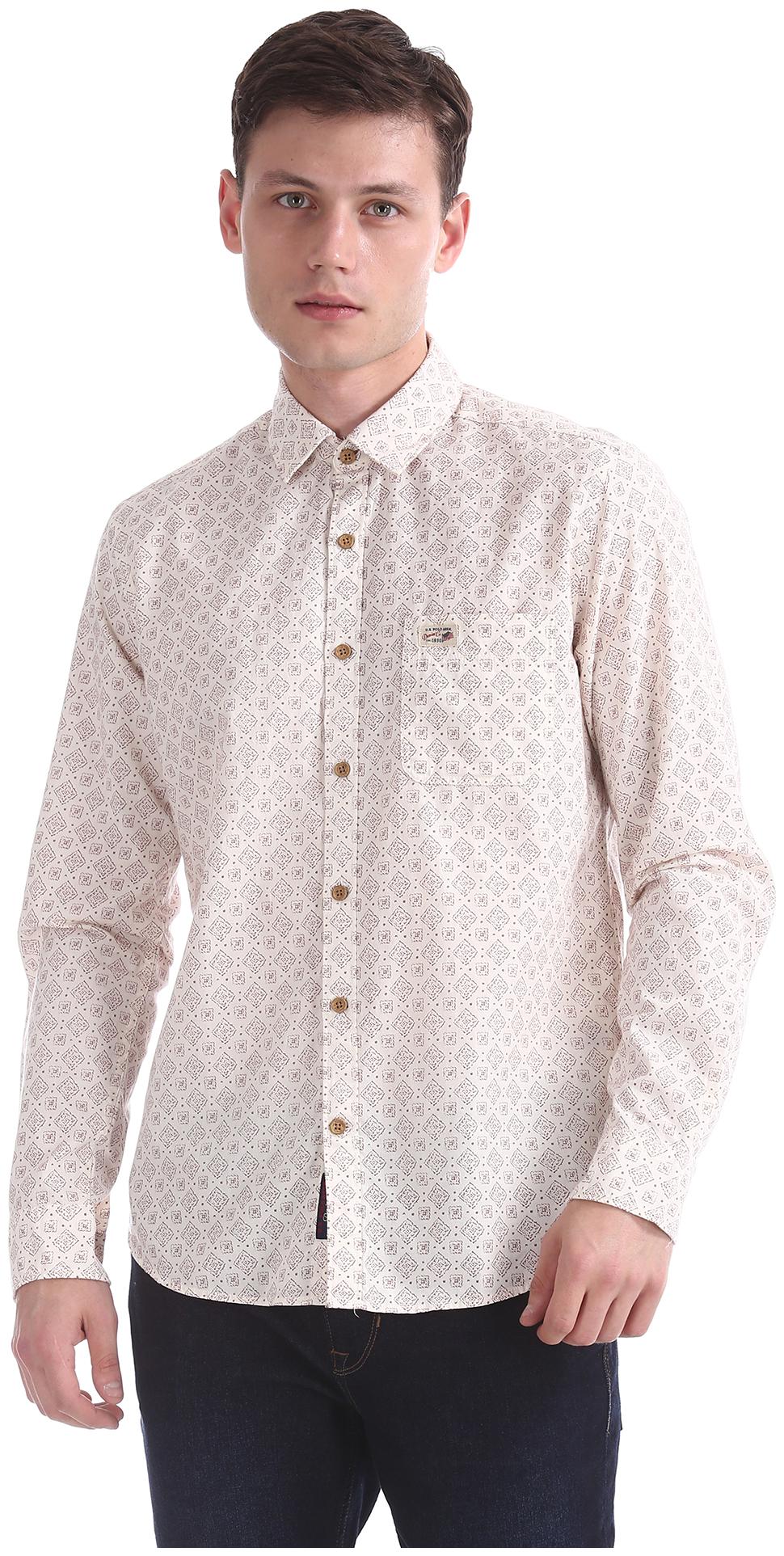 

U S Polo Assn Men White Printed Slim Fit Casual Shirt