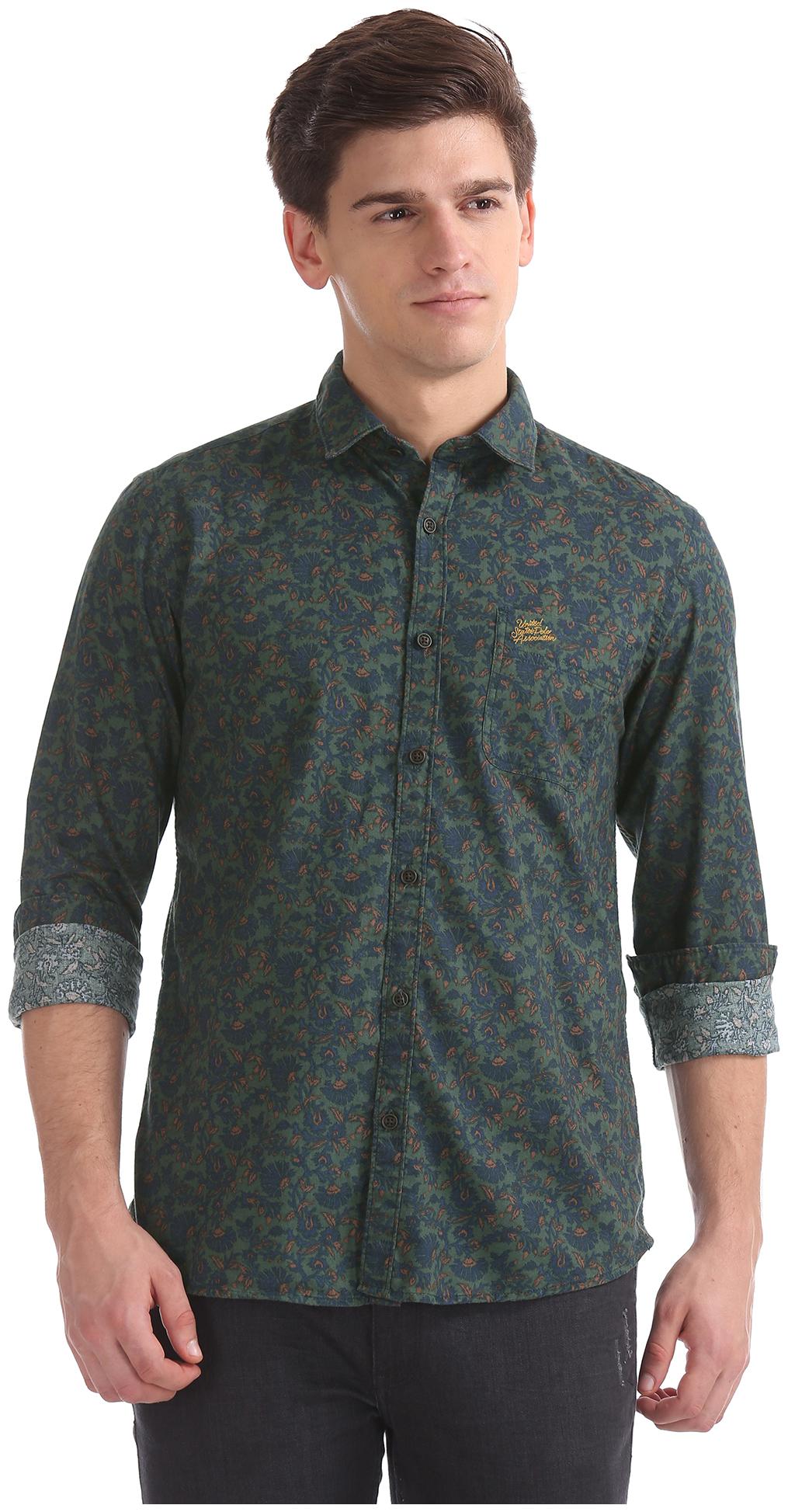 

U S Polo Assn Men Green Printed Slim Fit Casual Shirt