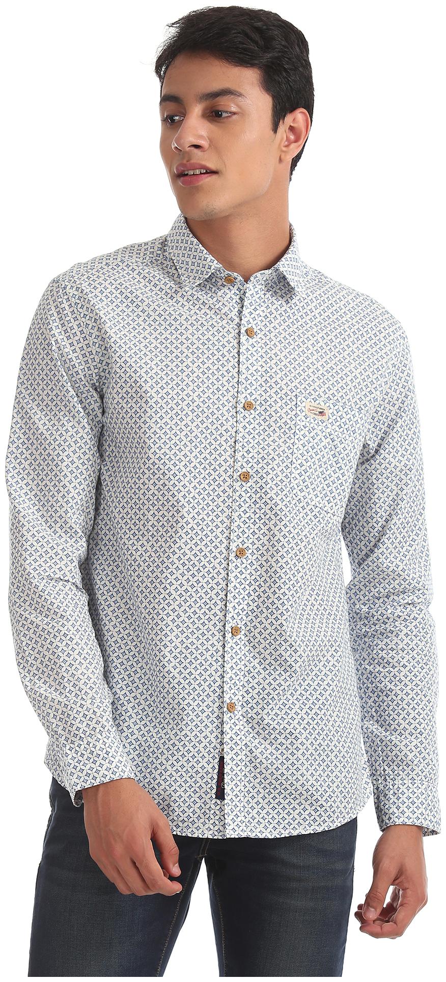 

U S Polo Assn Men Blue Printed Slim Fit Casual Shirt