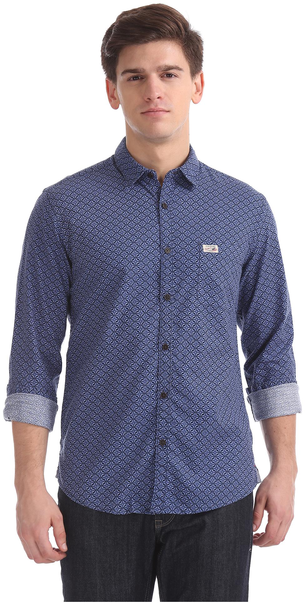

U S Polo Assn Men Blue Printed Slim Fit Casual Shirt