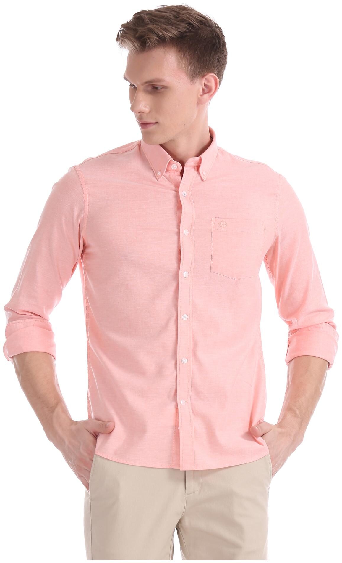 

Arrow Men Orange Solid Slim Fit Casual Shirt