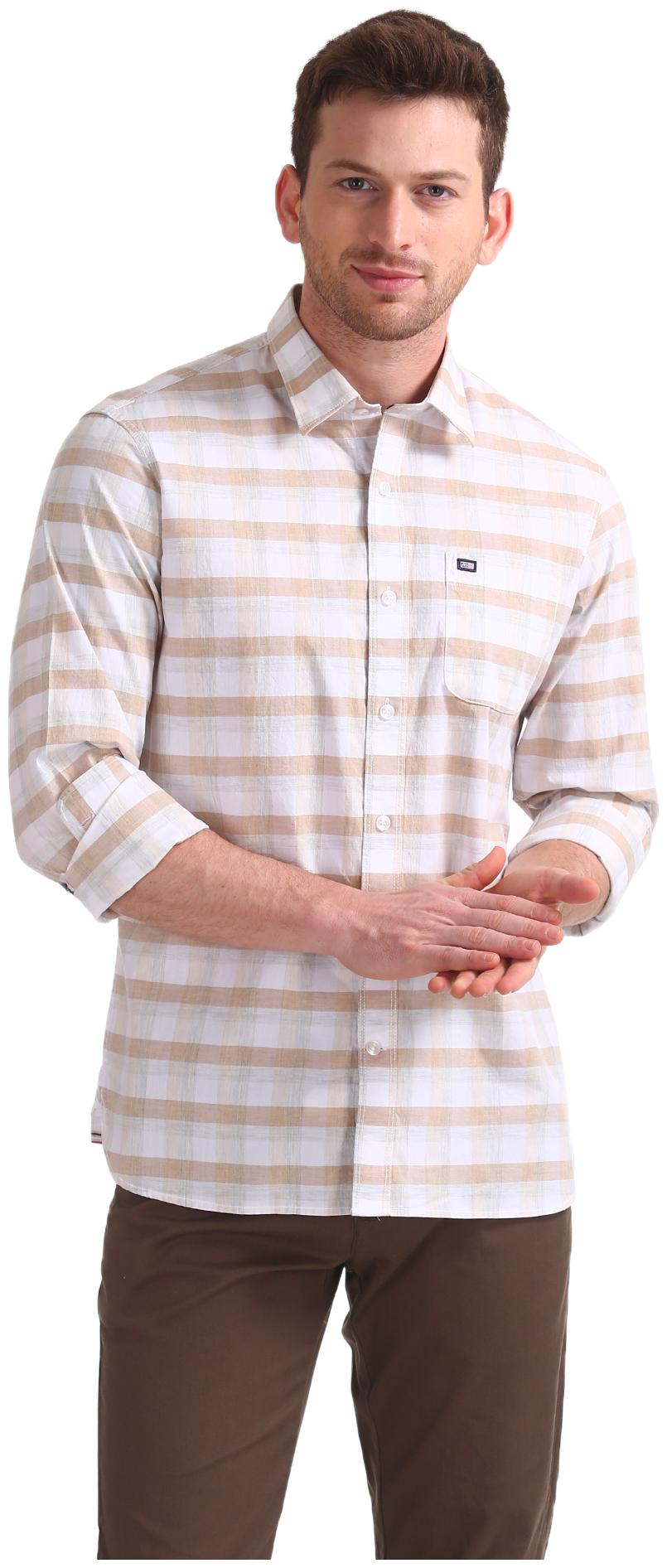 

Arrow Men Beige Horizontal Stripes Slim Fit Casual Shirt