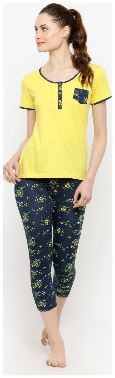 Slumber Jill Navy Flower Capri Set