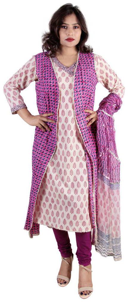 

Smart trendy Long kurta with Jacket and Dupatta and Gota Patti lace all over