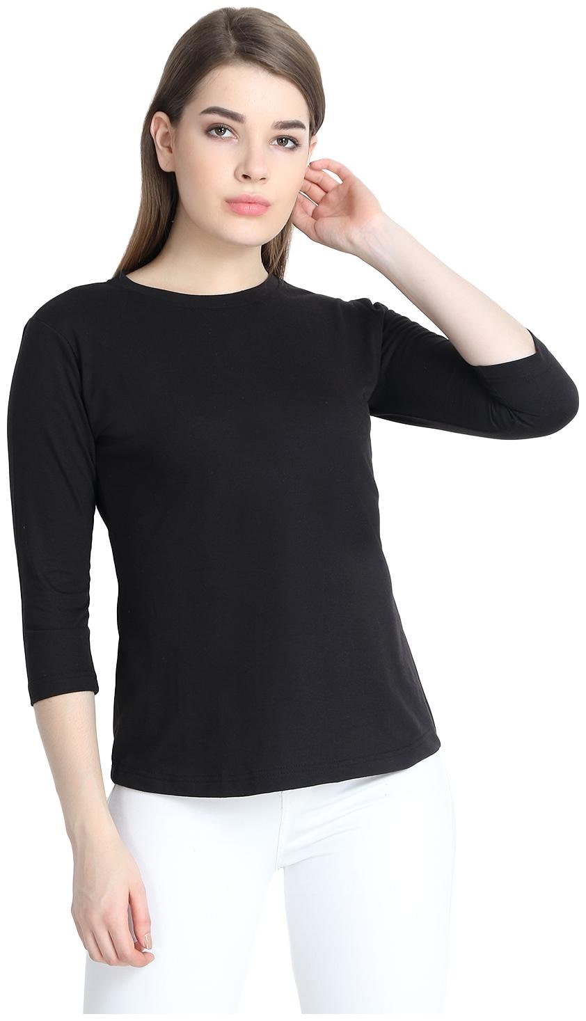 

SNAYATI Women Black Regular fit Round neck Cotton T shirt