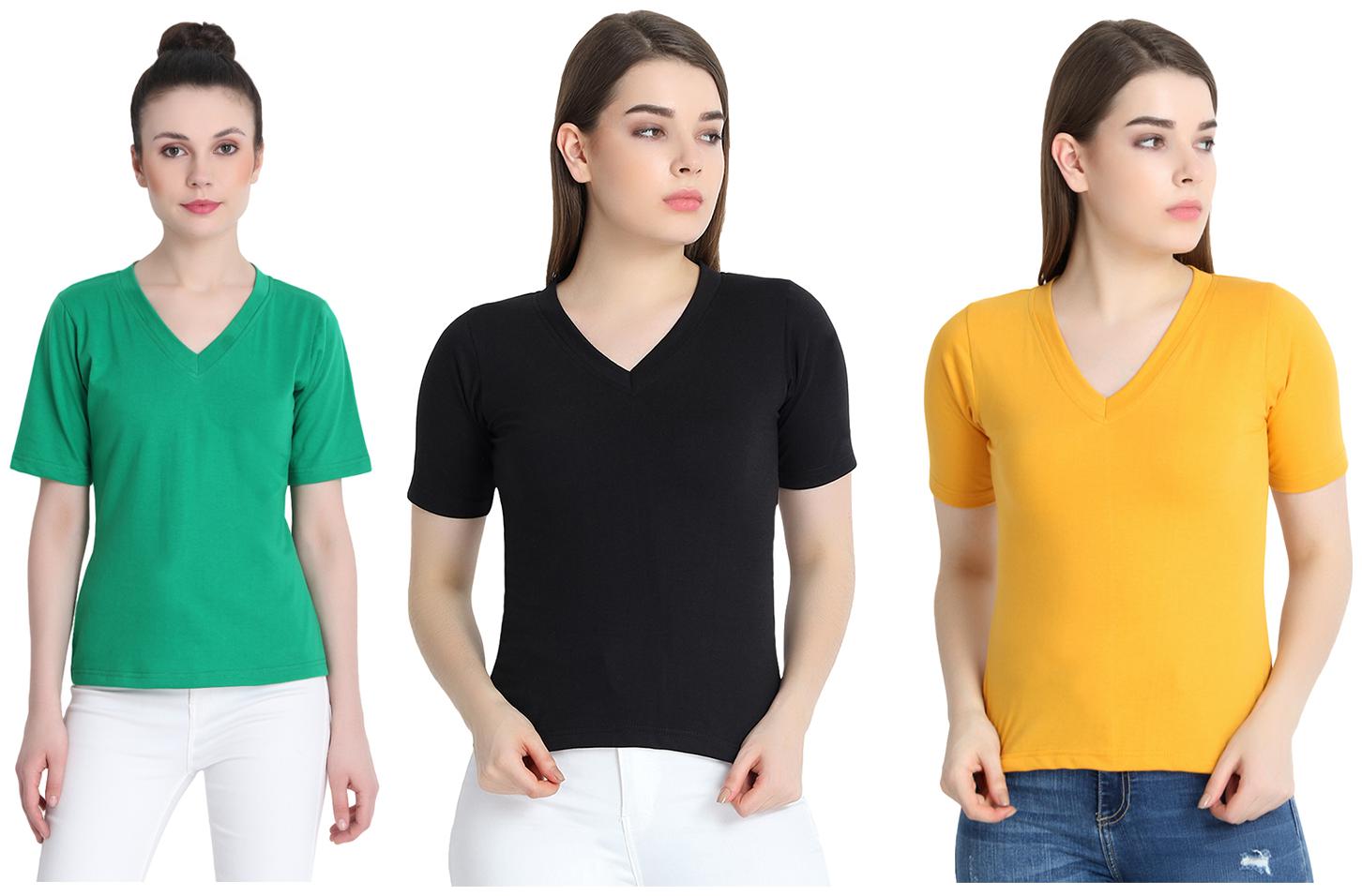 

SNAYATI Women Multi Regular fit V neck Cotton T shirt