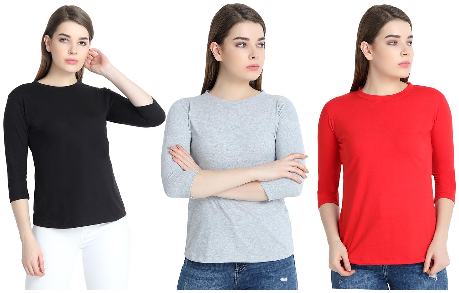

SNAYATI Women Multi Regular fit Round neck Cotton T shirt