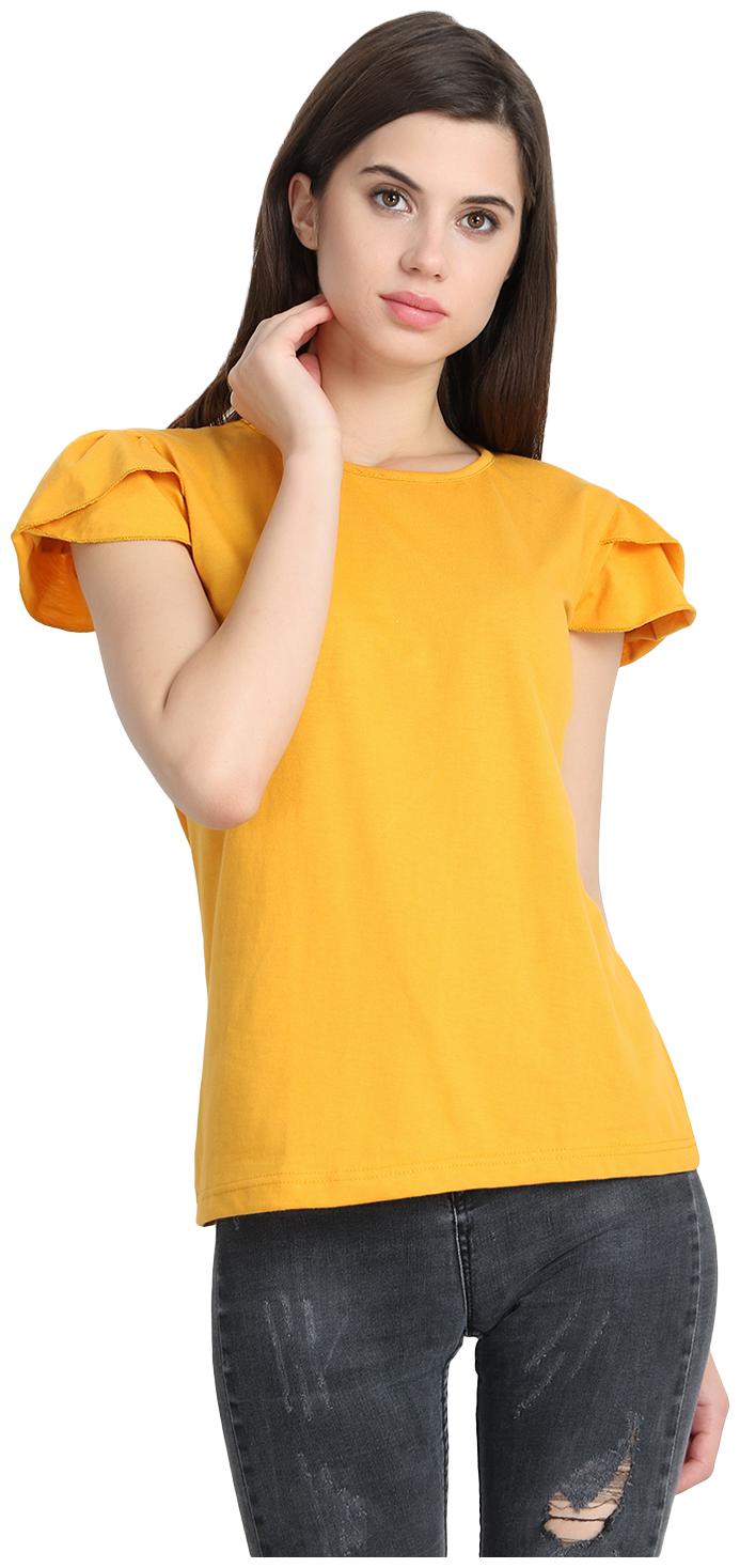 

SNAYATI Women Yellow Regular fit Round neck Cotton T shirt