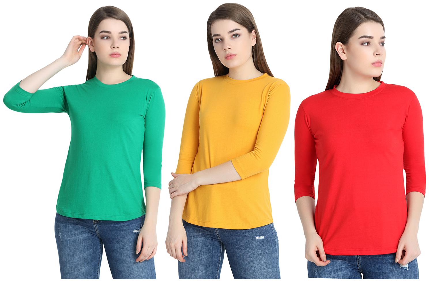

SNAYATI Women Multi Regular fit Round neck Cotton T shirt