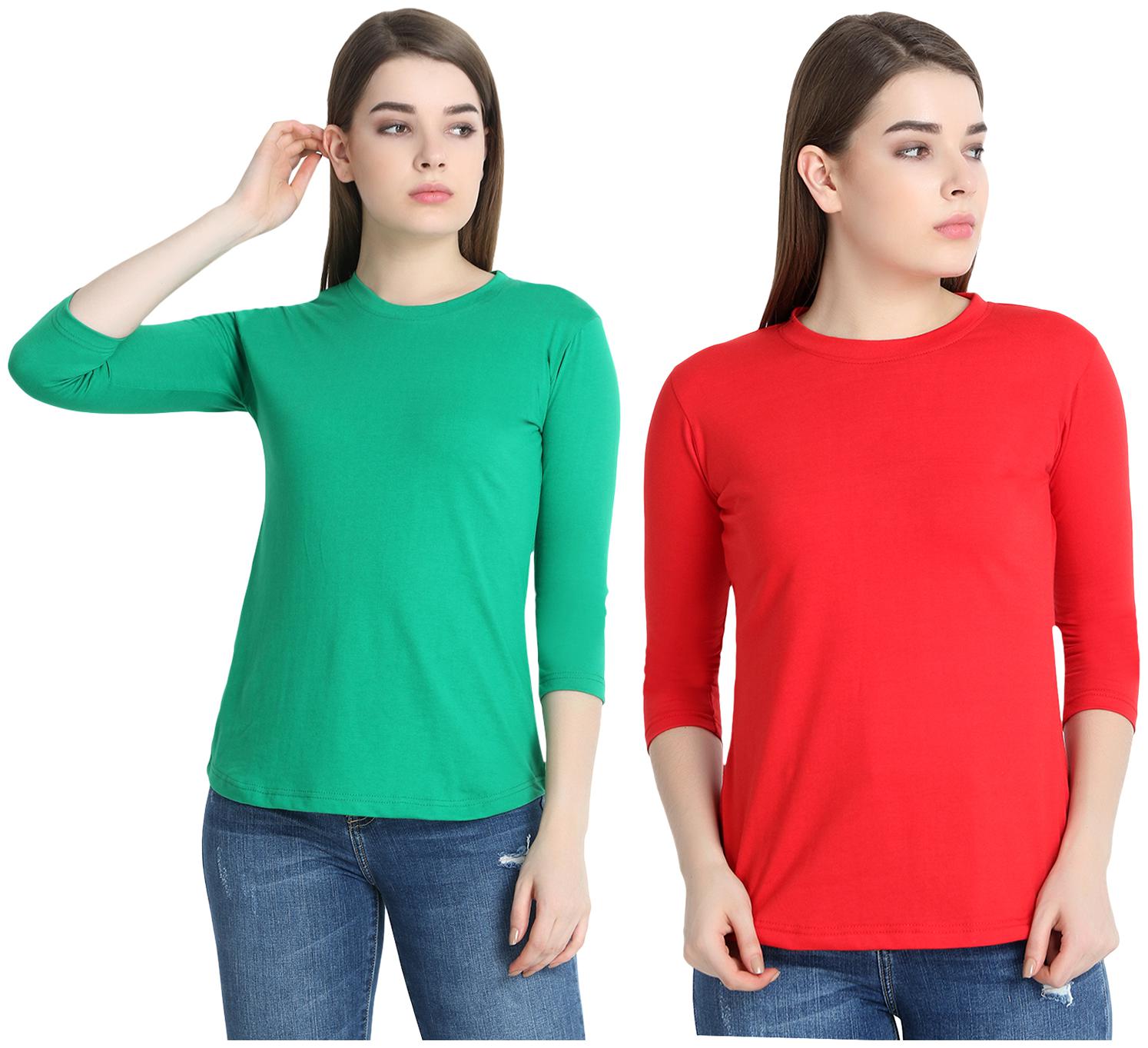 

SNAYATI Women Green Red Regular fit Round neck Cotton T shirt