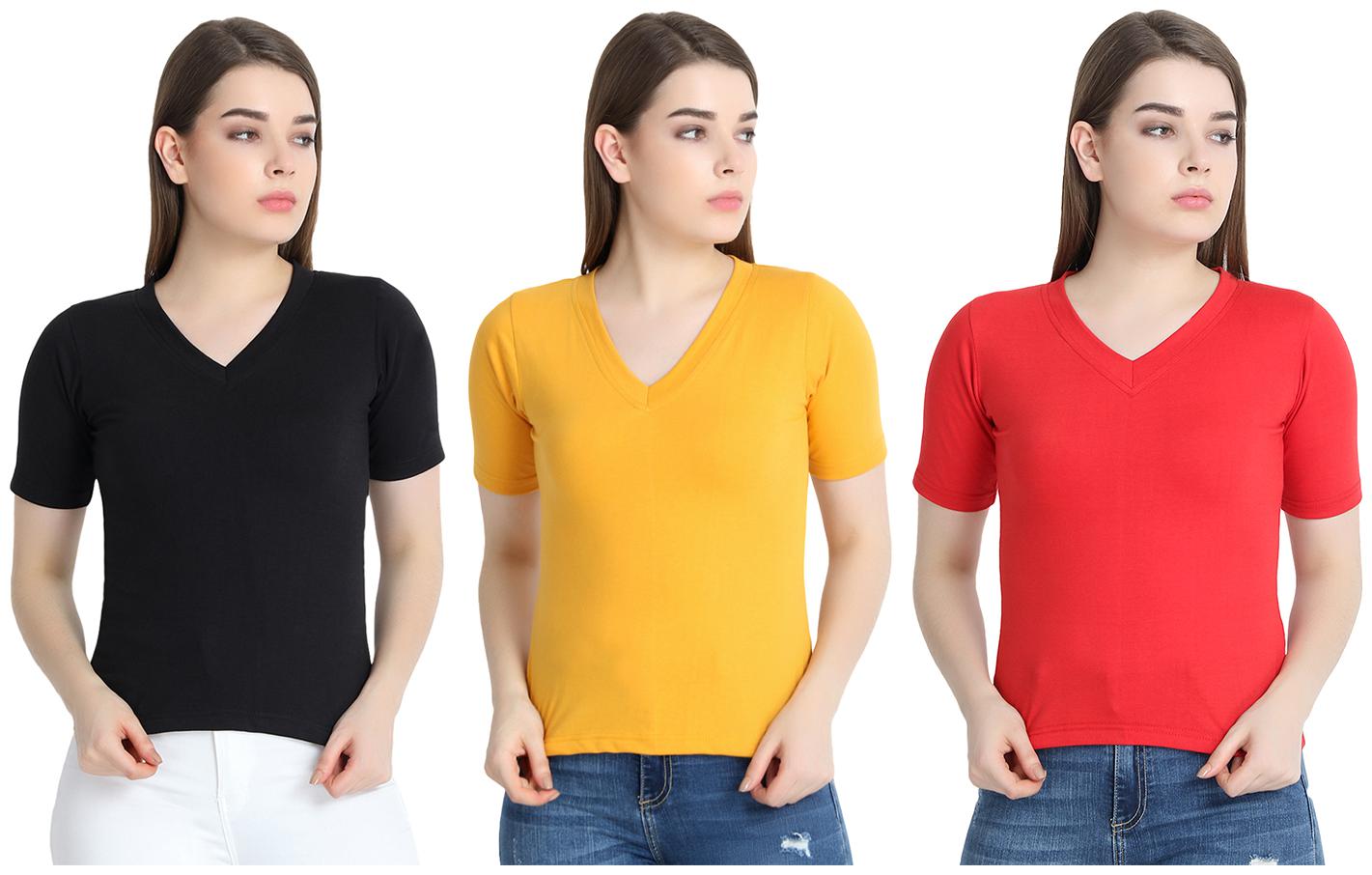 

SNAYATI Women Multi Regular fit V neck Cotton T shirt