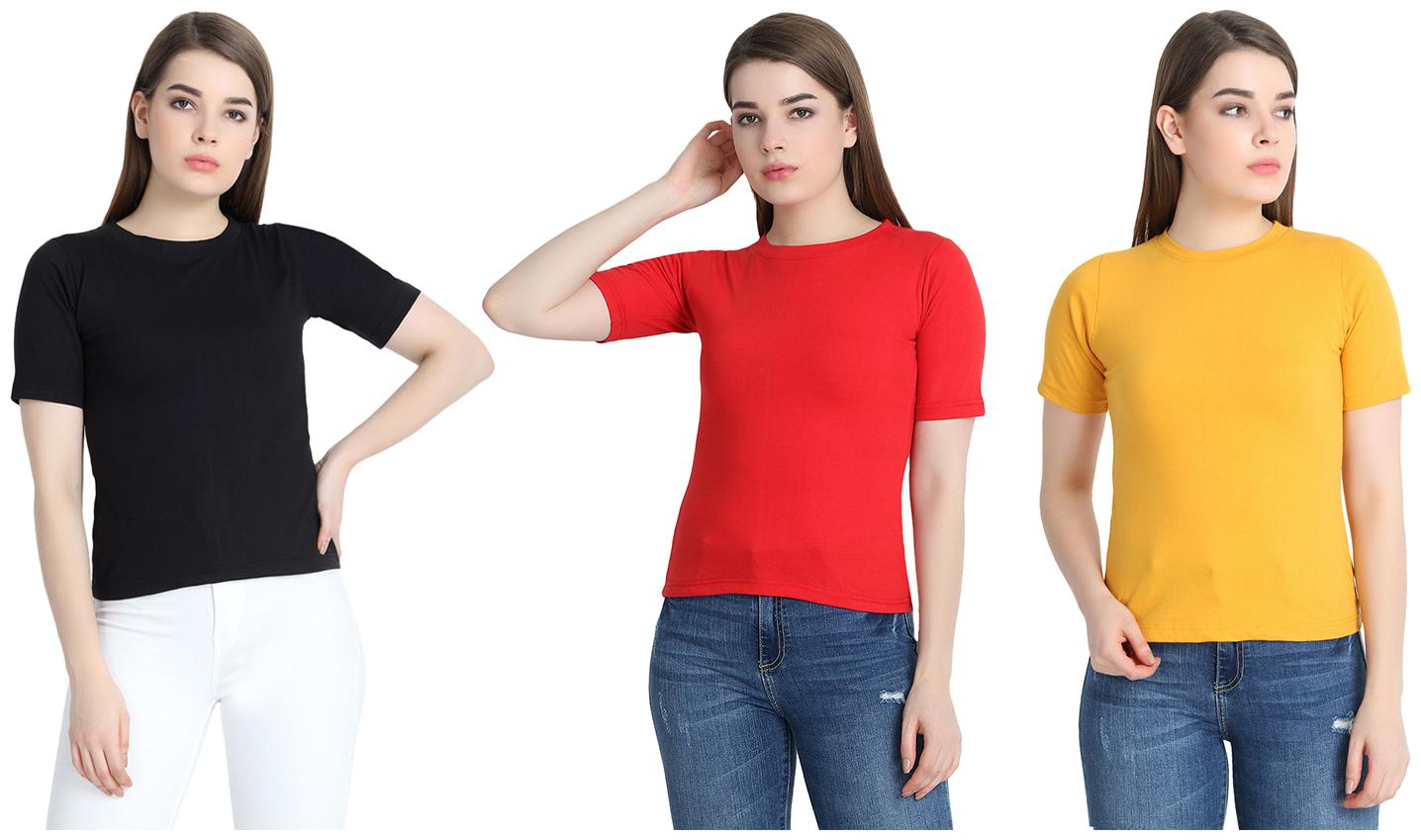 

SNAYATI Women Multi Regular fit Round neck Cotton T shirt