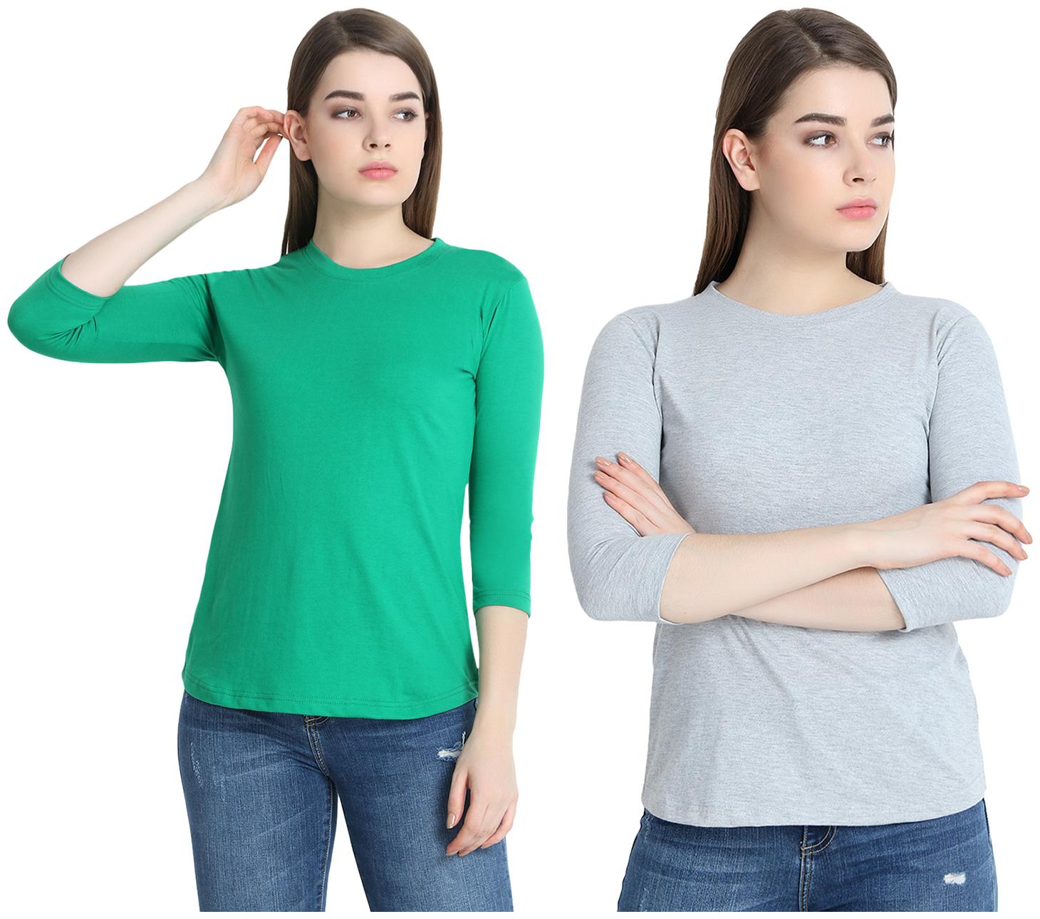 

SNAYATI Women Green Grey Regular fit Round neck Cotton T shirt