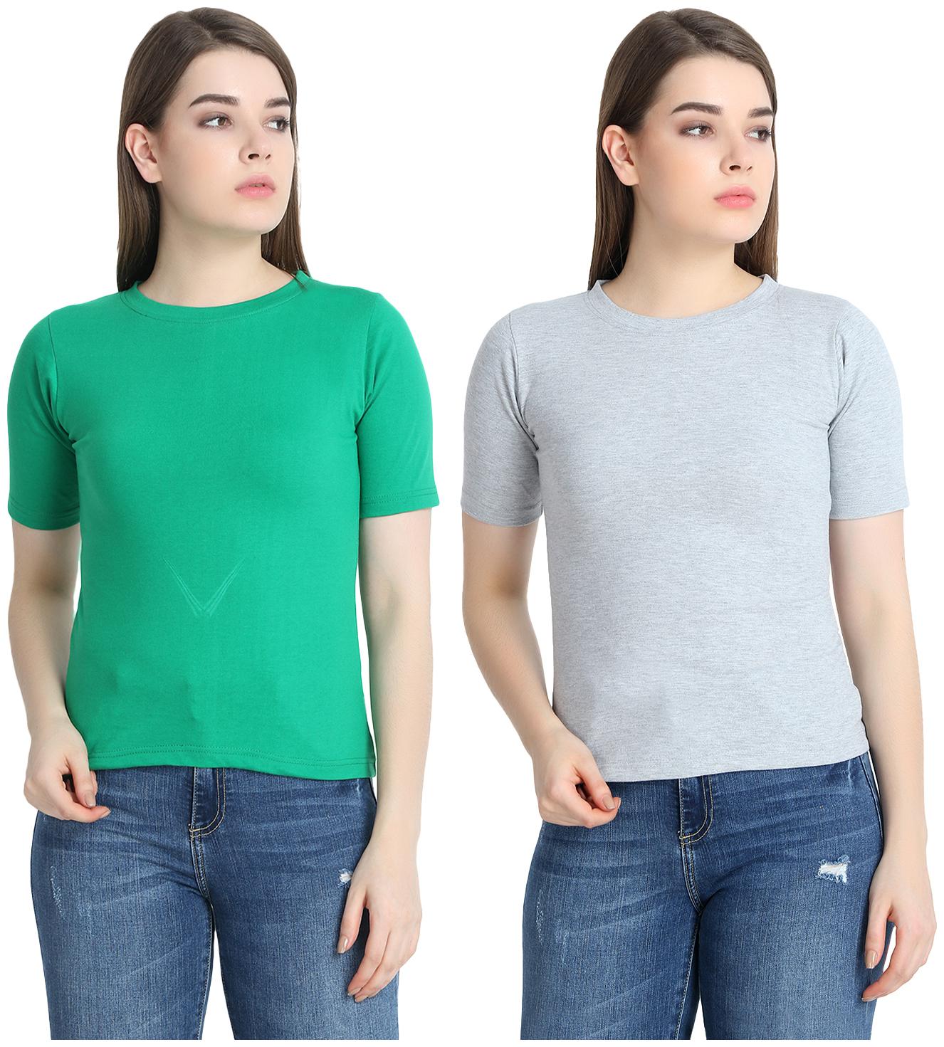 

SNAYATI Women Green Grey Regular fit Round neck Cotton T shirt