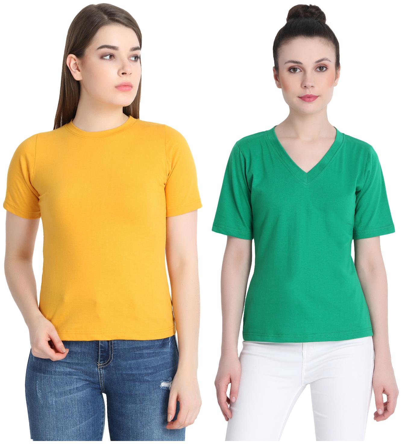 

SNAYATI Women Yellow Green Regular fit Round neck Cotton T shirt